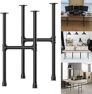 28 Inch Industrial Pipe Table Legs, Heavy Duty Iron Base Legs for Coffee Tables, Desks & Nightstands, Vintage Dark Grey Black Rough Pipes, Mid-Century Modern Style Pipe Furniture (2 Pack)