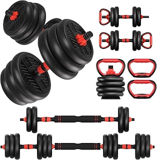 Mirravative 4-in-1 Adjustable Dumbbells Set 20-80lbs with Connector - Barbell, Kettlebell, Push-Up Stand for Home Gym Workouts
