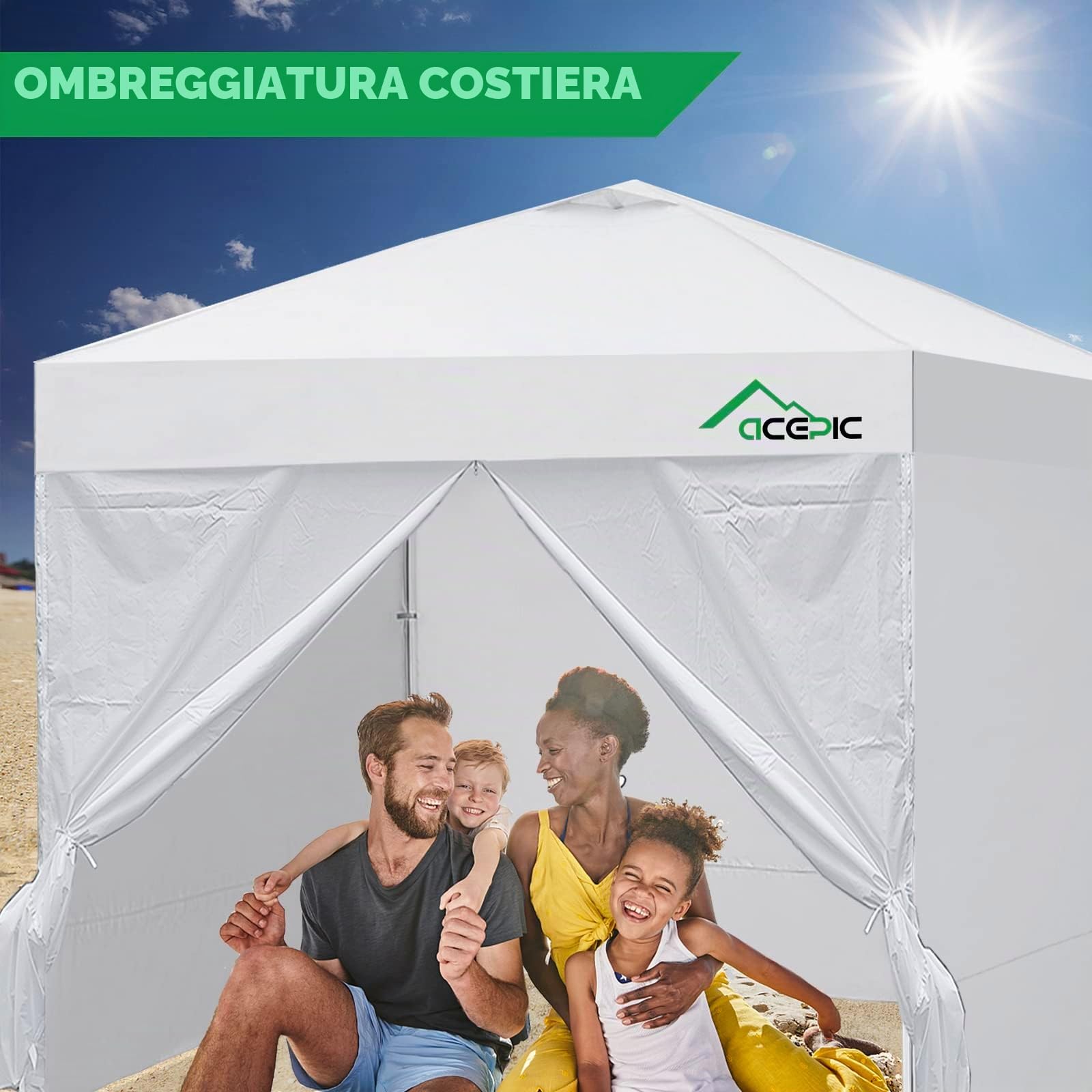 4 Pareti per Gazebo 3x3 Impermeabili e Anti-UV 99% - Teli Laterali per Tendone da Giardino, Colore Bianco (Solo 4 Parti Laterali, Senza Struttura)
