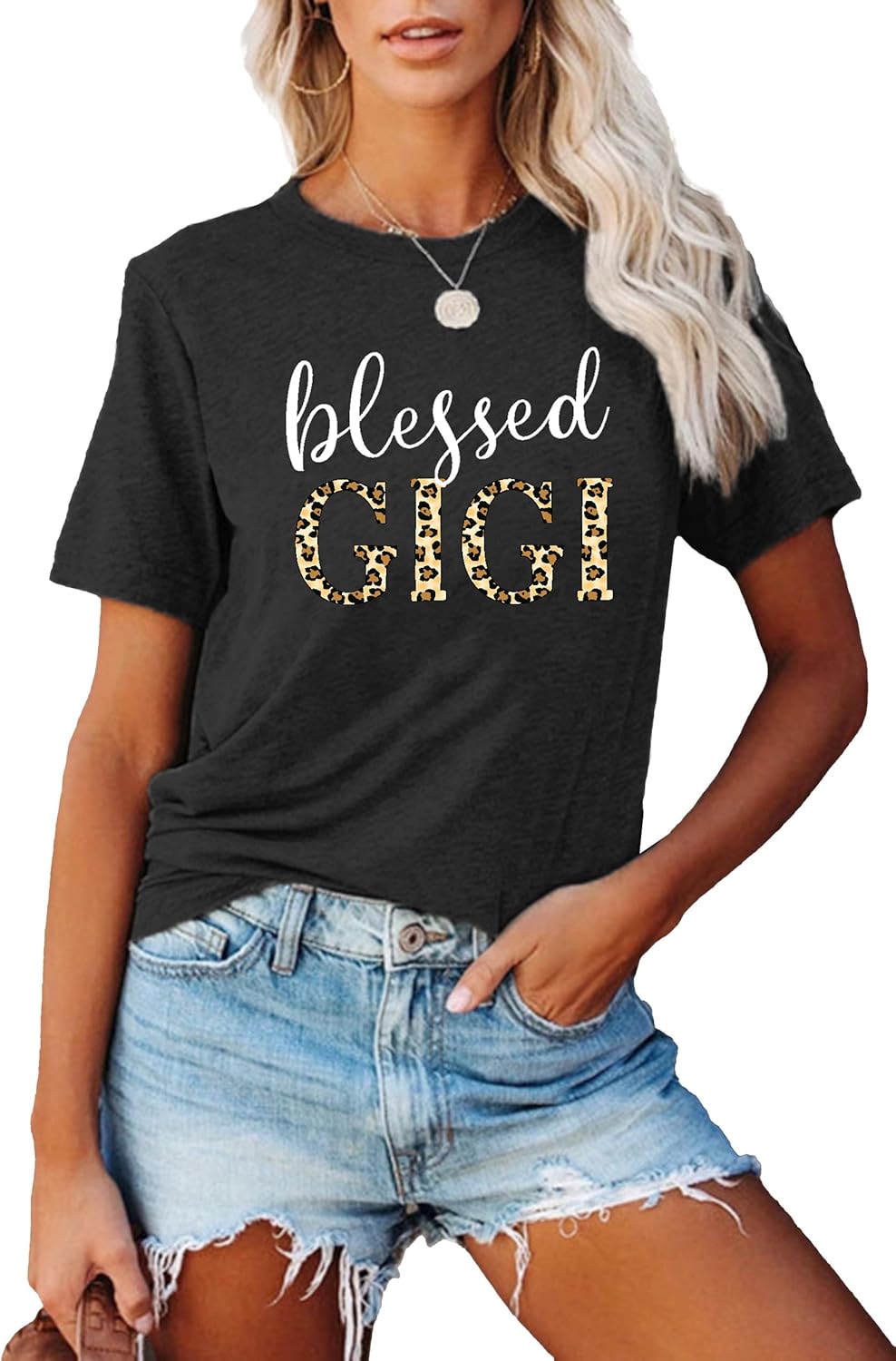Blessed Gigi Shirts for Grandma T-Shirt Women Leopard Print Graphic Tshirts Tops Mimi Gigi Tees Shirt - Image 4