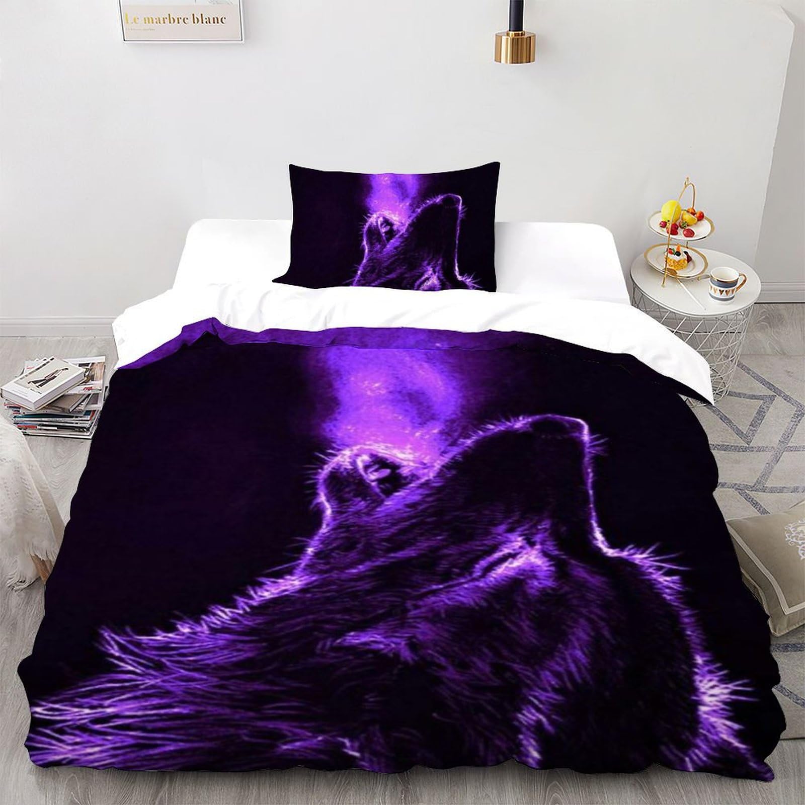 Housse de couette loup 135x200 anti-glisse fermeture éclair