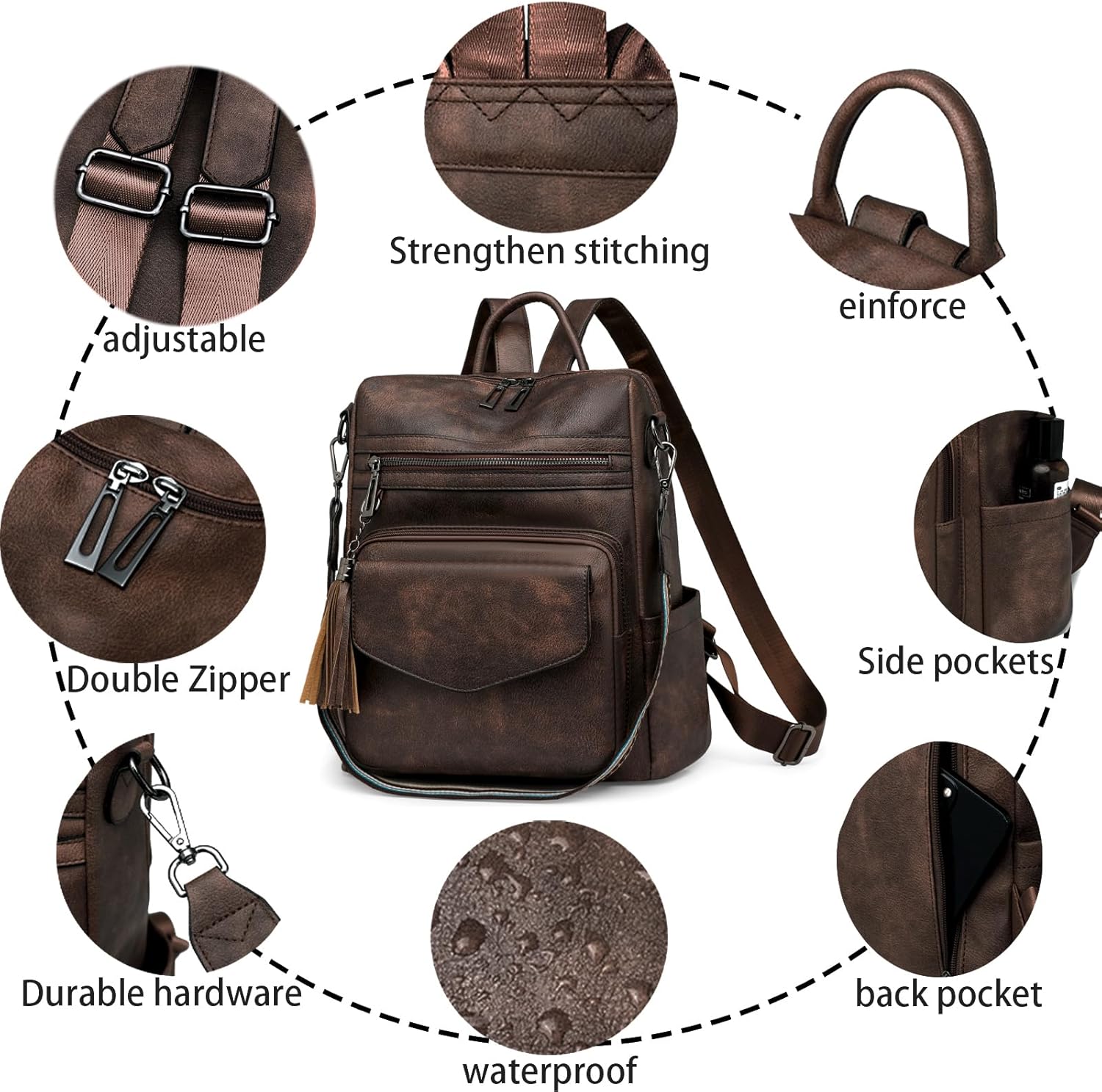 Womens Fashion Backpack Purse for Women Leather Multipurpose PU Ladies Shoulder Bag Travel bag Satchel Handbags (coffee)