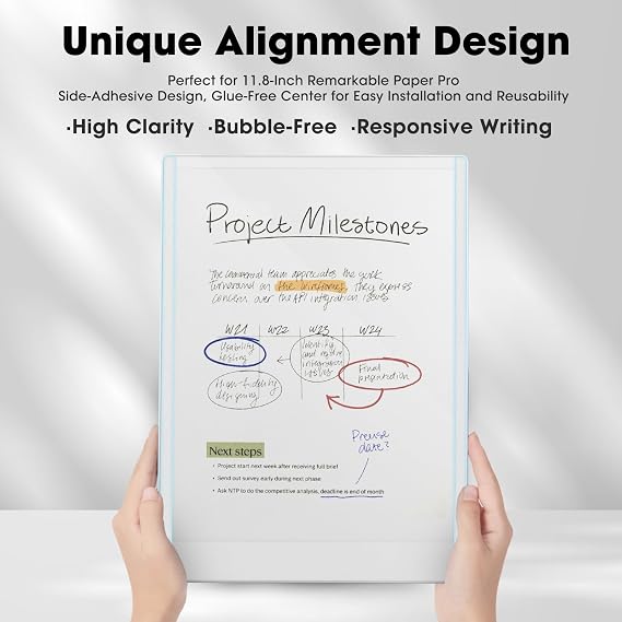 Magnetic Screen Protector for reMarkable Paper Pro 11.8 Reusable TPU Matte Clear Paperlike Film 2024, Anti-Scratch & Anti-Glare Clear Hard Film, Bubble-Free Installation (Not Tempered Glass)