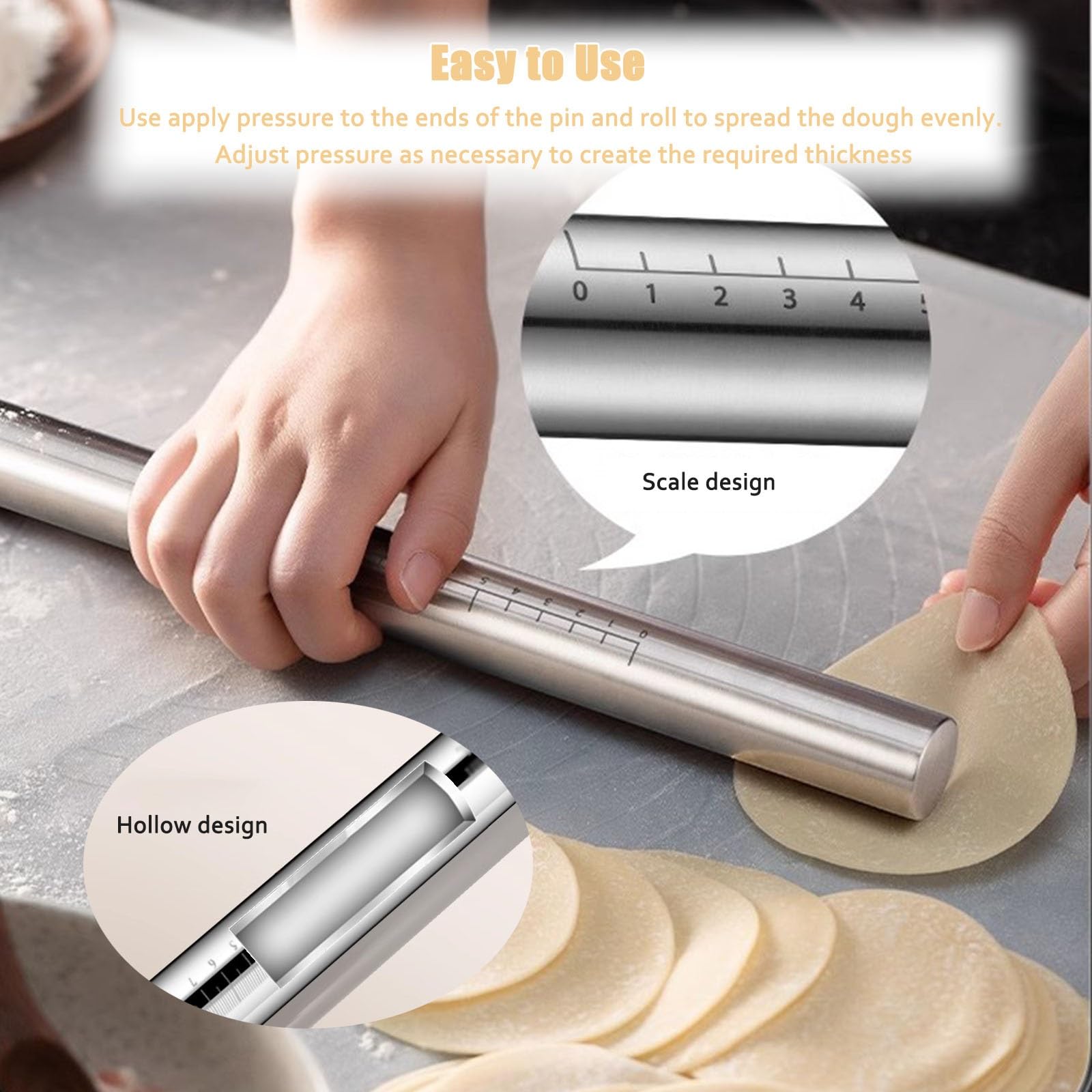 Rodillo de amasar cocina Rodillos De Cocina Antiadherentes, Rodillo De Acero Inoxidable Para Arcilla/espuma/masa De Juego Para Niños, Rodillo De Masa Para Pasta Fondant Tortilla Pan(LxD 22x3cm/8.7x1.2