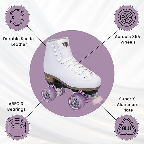 Miniatura 4 de Sure-Grip Fame White - Patines unisex para exteriores con ruedas de movimiento rosa, bota vegana con forro de microfibra, placas de nailon y