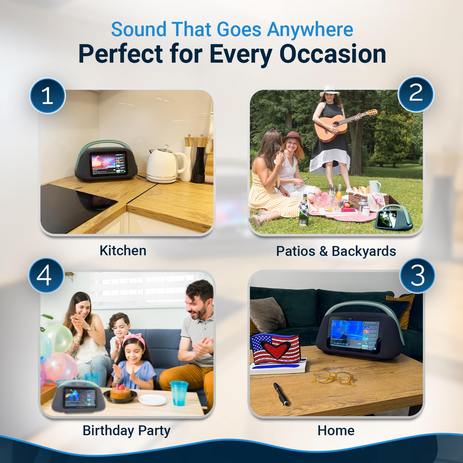 Solaris Smart Boombox Lautsprecher mit 10,1 Zoll HD Touchscreen, 80W Sound, Bluetooth 5.3, Android 13, HDMI & Gitarreneingang, Tragbarer Lautsprecher mit Mikrofon-Unterstützung, 8000mAh Akku für Innen