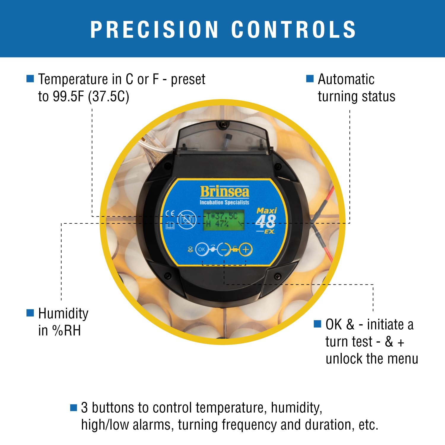Brinsea Maxi 48 EX Egg Incubator with Automatic Humidity Control and Egg Turning for Hatching 48 Chicken, Duck, or Other Eggs, Optimal Flexibility with Mix & Match Sizes