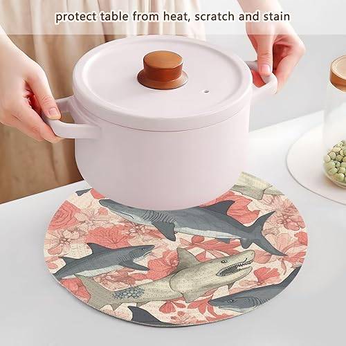 Miniatura 5 de Tapete de salvamanteles grande con patrón de tiburón y cuadros blancos y naranjas, 3 piezas, posavasos grandes, tapete de algodón para platos