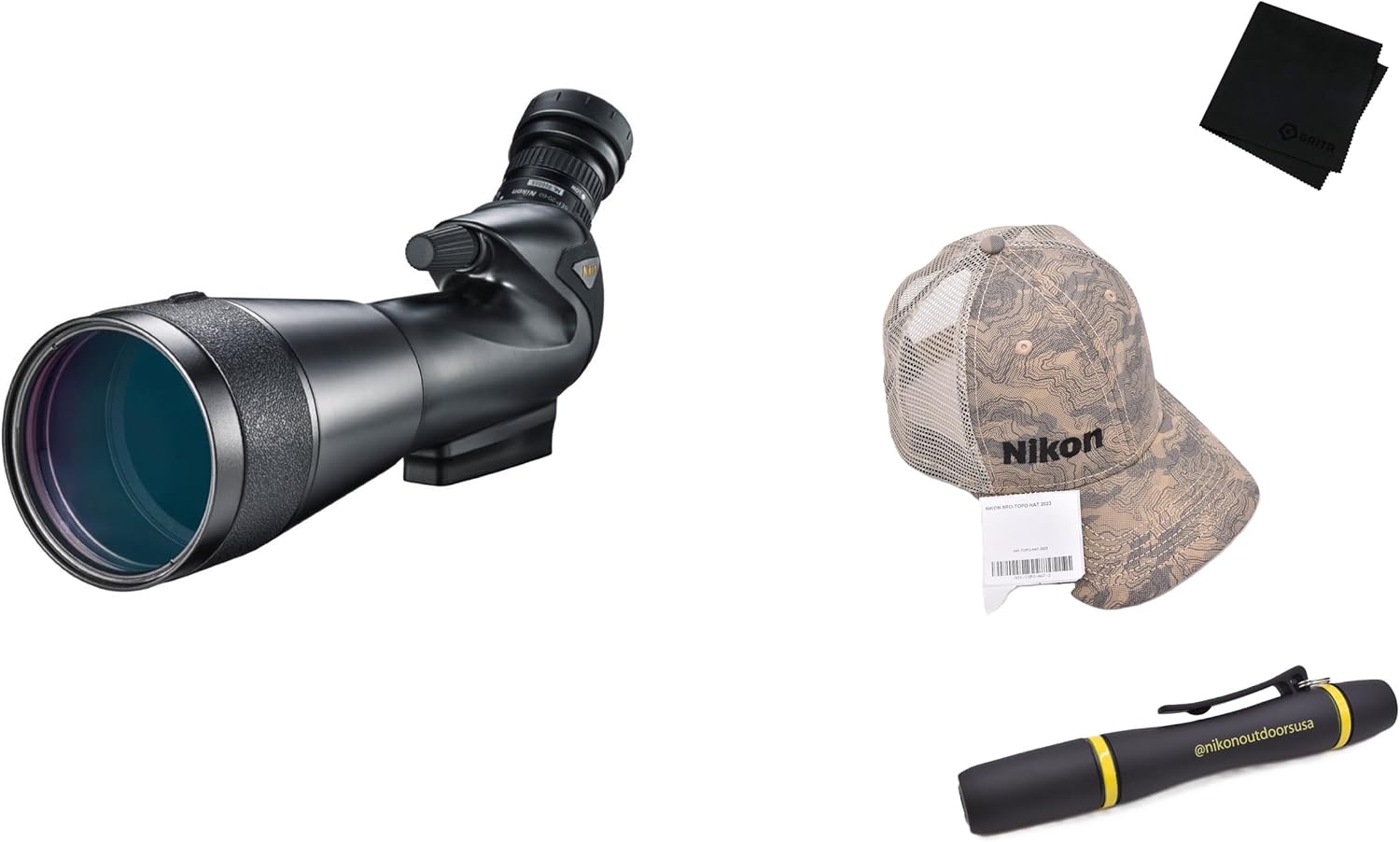 NIKON Prostaff 5 Angled Body 20-60x82mm Spotting Scope & Topo Hat & Lens Pen & Gritr Microfibre