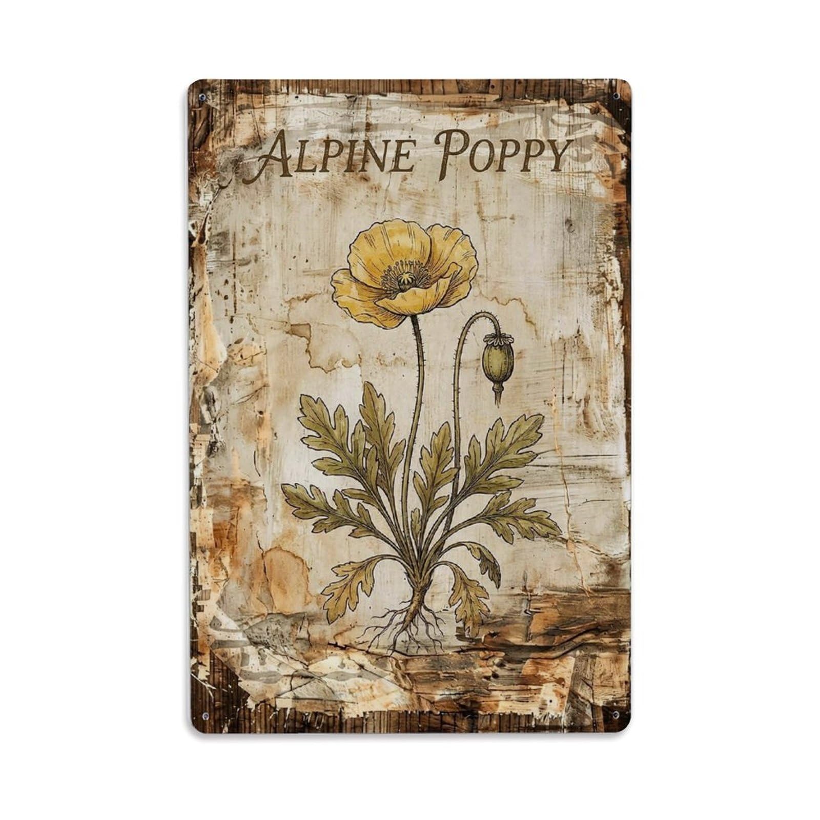 Alpine Poppy Mountain Vintage Metal Tin Sign Plaque Wall Decor for Cafe, Club, Garden Metal Poster 8x12Inch