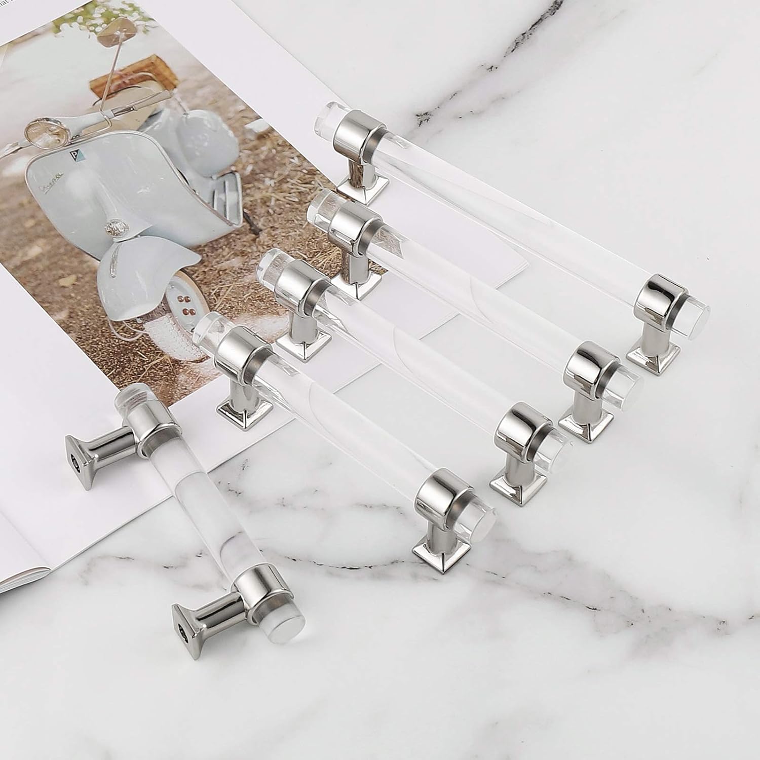 Frее Shірріng Ovеr $50 15 Pack Orger Kitchen Cabinet Handles Silver Chrome Drawer Handles - Crystal Acrylic 3 Hole Centers Cabinet Pulls for Dresser Cabinets Cupboard Wardrobe