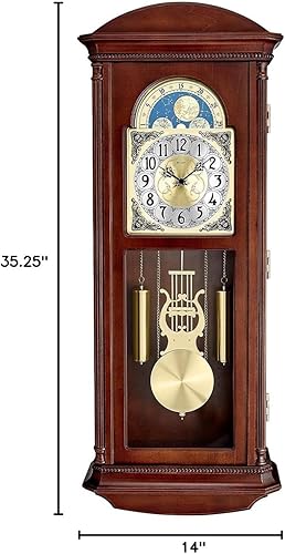 Miniatura 9 de Bulova Litchfield - Reloj de pared regulador grande, modelo C4332, diseño clásico de péndulo, timbre armónico por hora, acabado marrón cereza