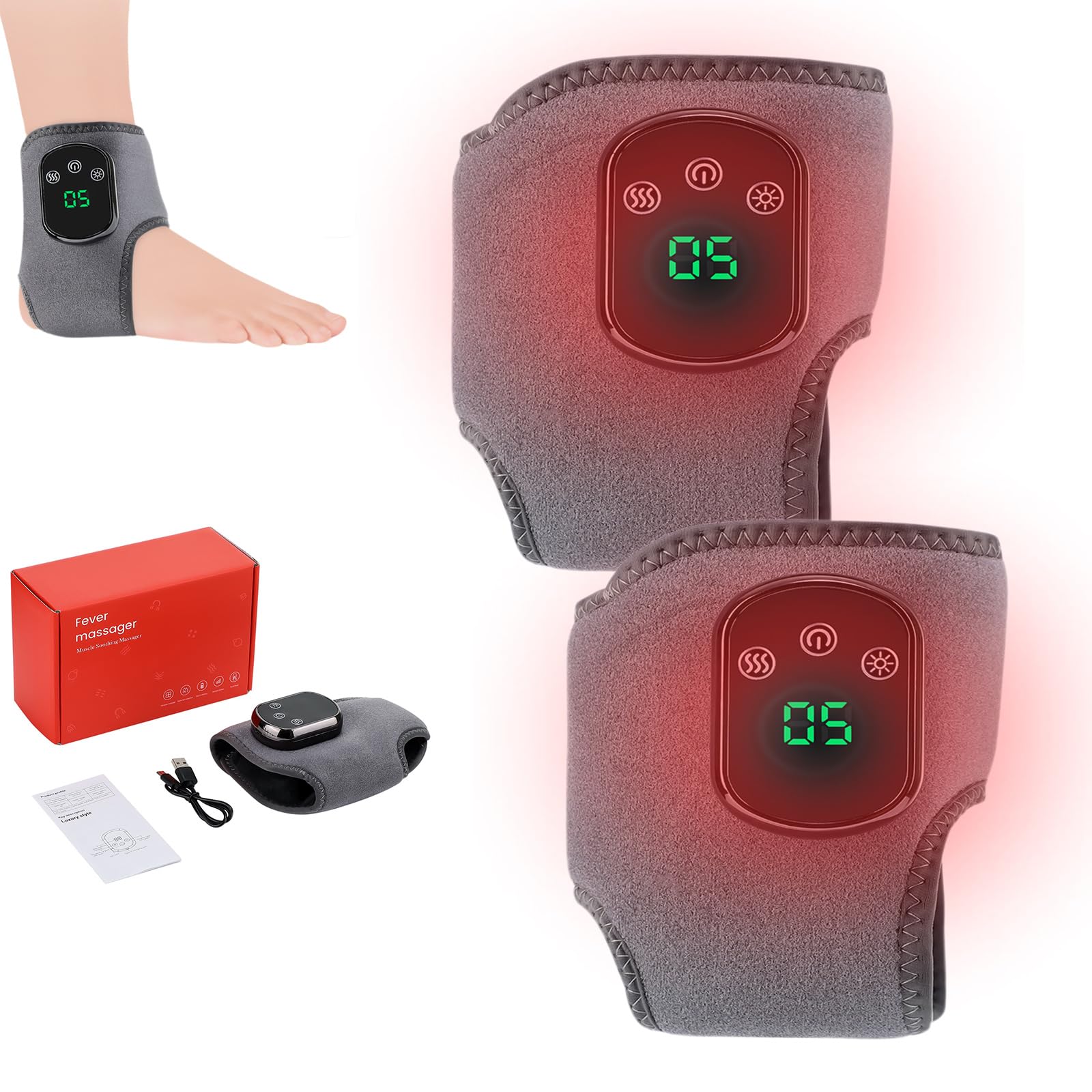 Venaflex Masajeador Pies, Plantillas Venaflex, Masajeador De Pies Con Tobilleras Térmicas USB (5 Niveles De Calor Y 3 Modos) — Unisex (2pcs Black)