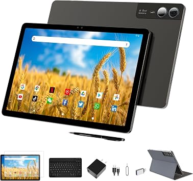 2026 Gemini AI 11 inch Android Tablet 2000 * 1200 2K Display 2 in 1 Tablets, T616, 18GB RAM+128GB ROM+1TB Expand, 5+5+13MP Camera, 9000mAh, 4 Speakers, 5G WiFi, Tablet With Keyboard, Stylus, Case
