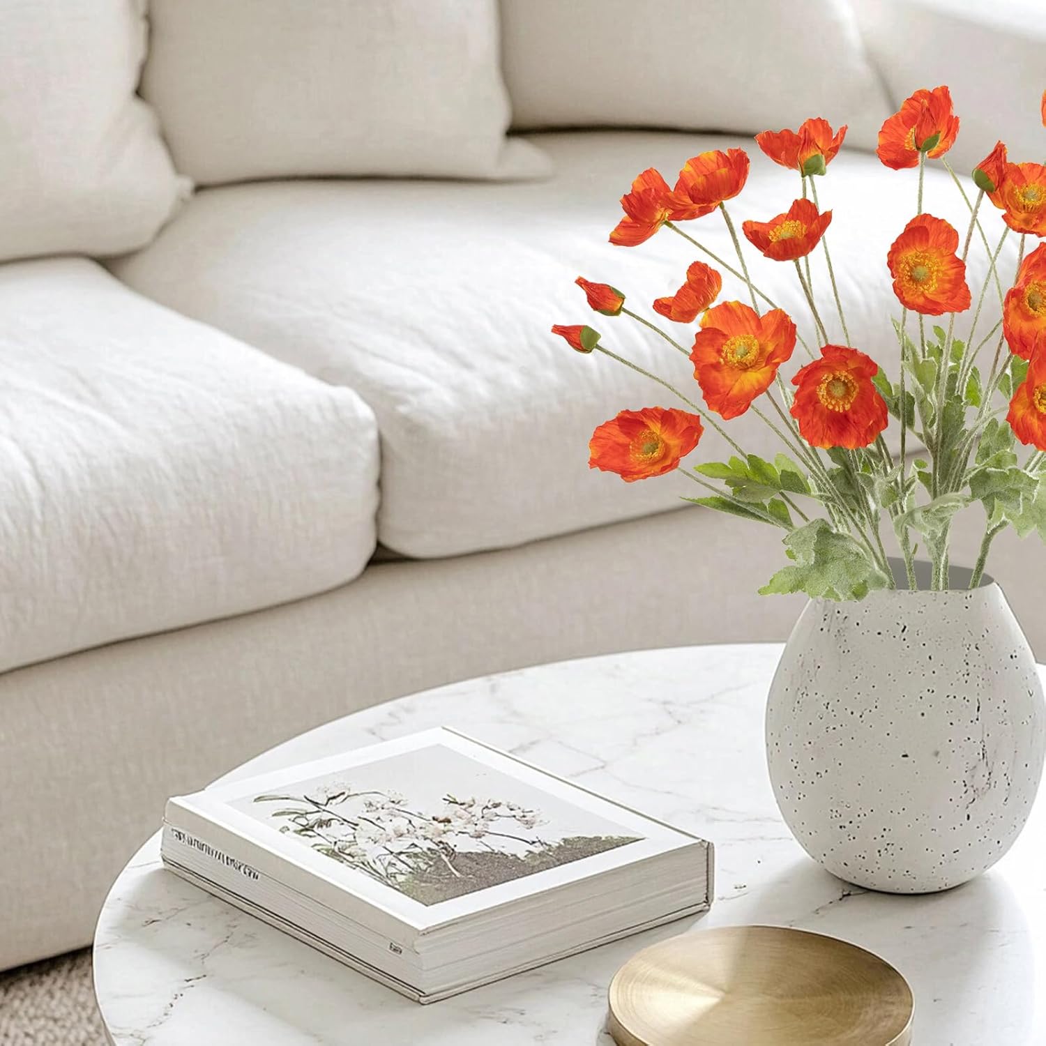 DuHouse Artificial Poppies Flowers 6 Stems, Lifelike Silk Fake Flowers with Buds for Spring Wedding, Dining Table, Home and Office Decoration(Orange Red) - Image 5