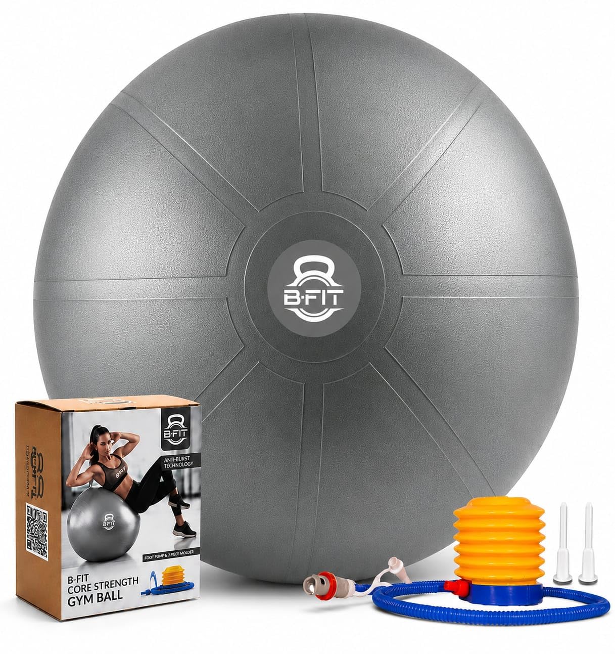 B fit Anti Burst Heavy Commercial Gym/Exercise Ball (Dark Grey, 95 Cm)-image-12