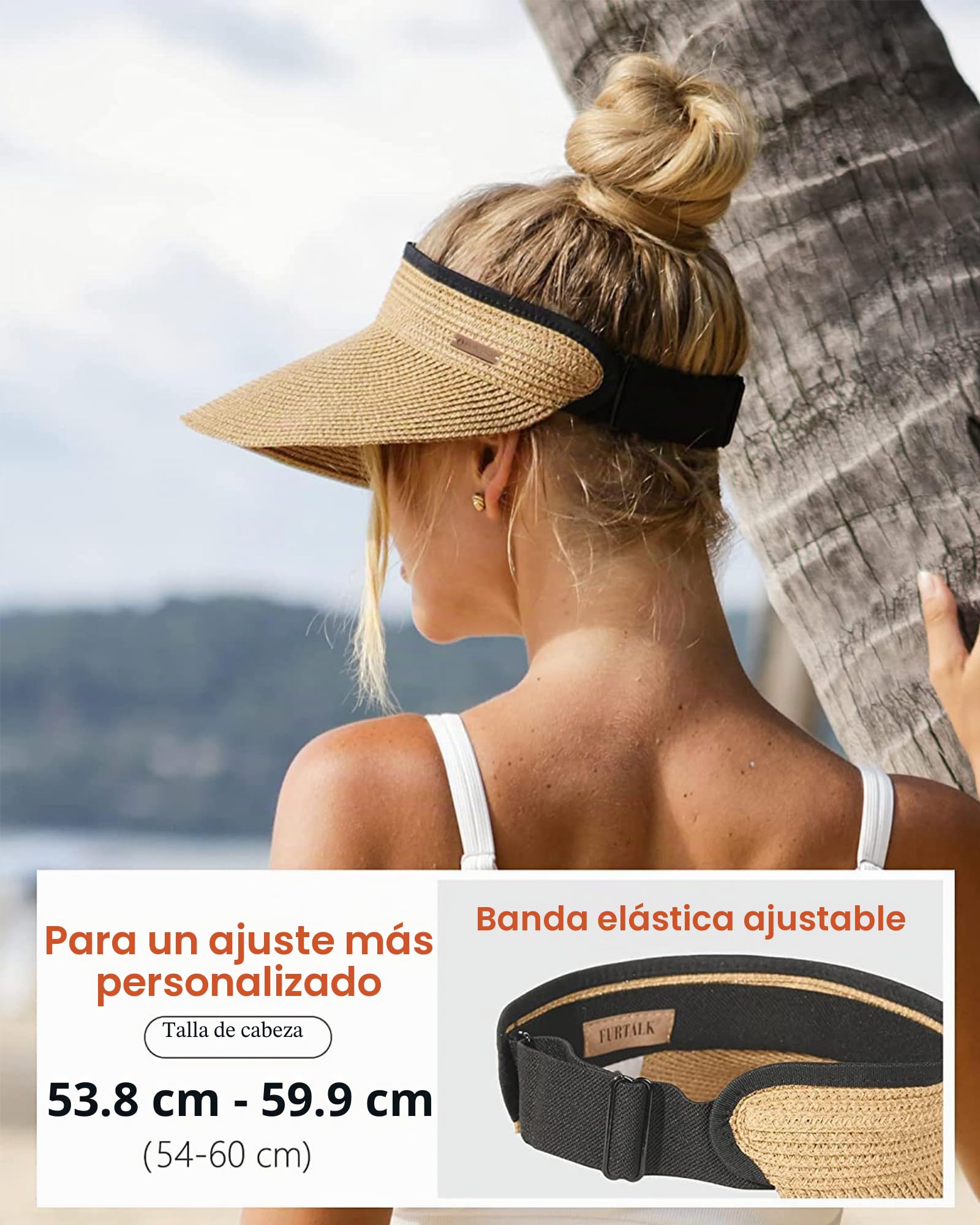FURTALK Sombrero de Sol de Paja Plegable de ala Ancha con Visera UPF 50+ para Mujer