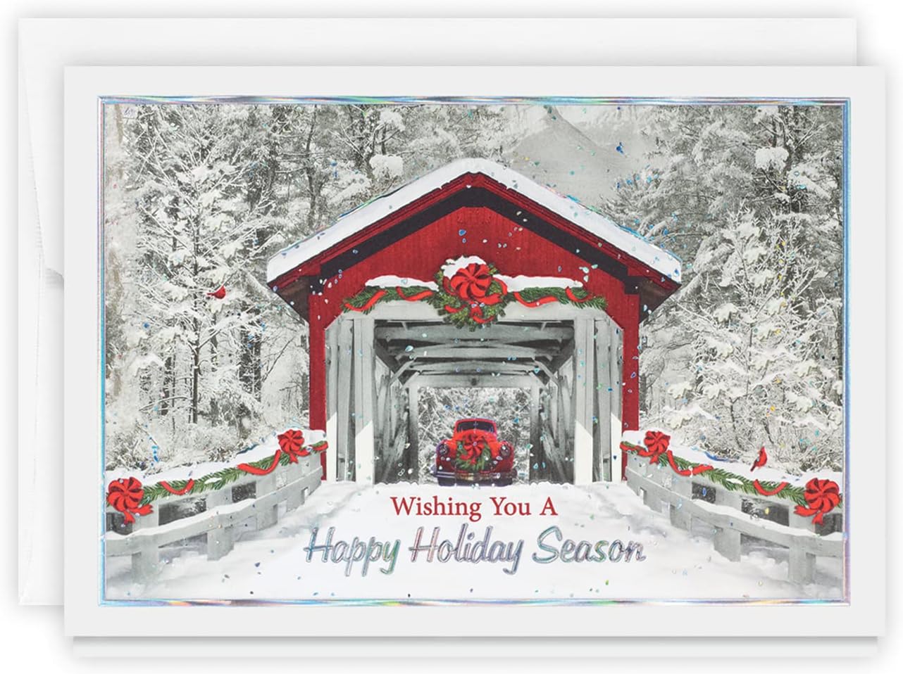 The Gallery Collection, 25 Count Card Pack, Christmas Cards with Foil Lined Envelopes (Holiday Covered Bridge), For Business or Consumer