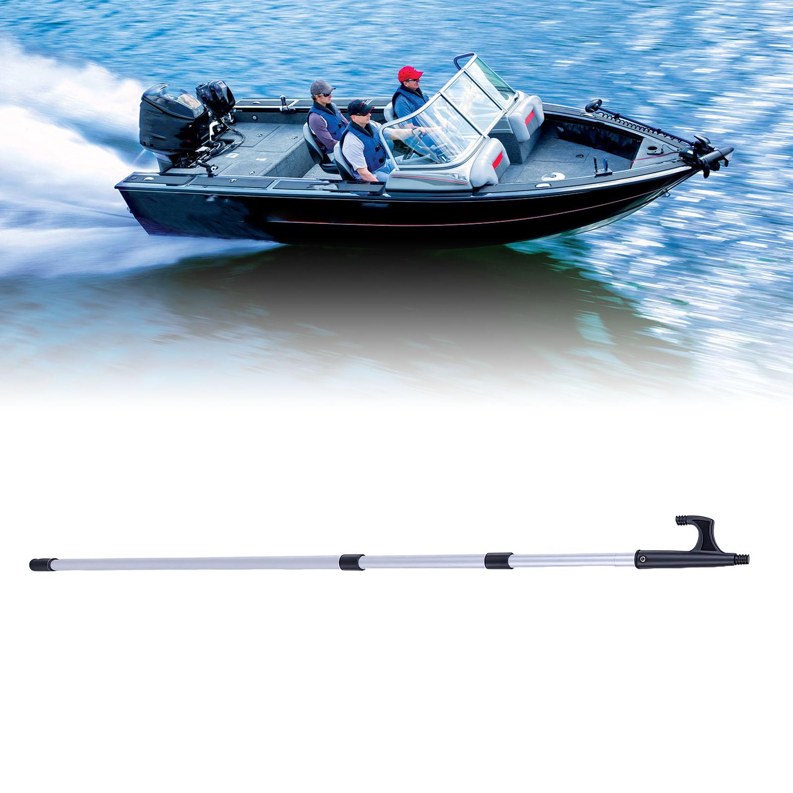 aqxreight Bichero Telescópico, Gancho para Barco de Aluminio de 4,8 a 12 | Pértiga para Atraque, Gancho ABS, de Goma, Eje de Aluminio, Uso Marino