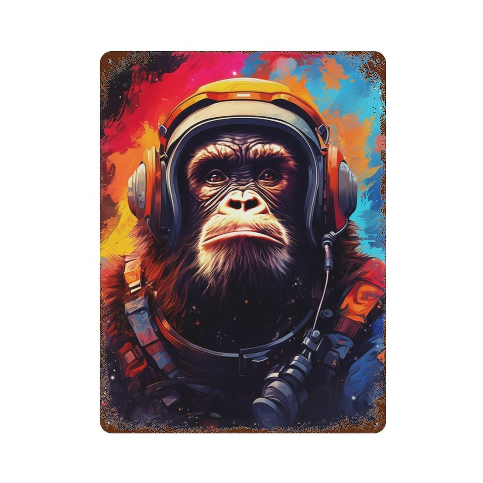 Rust Effect Gorilla Astronaut Space Suit Vintage Rust Metal Sign 15.7"x11.8", Decorative Metal Wall Art for Shed, Workshop And Garage Wall Decor