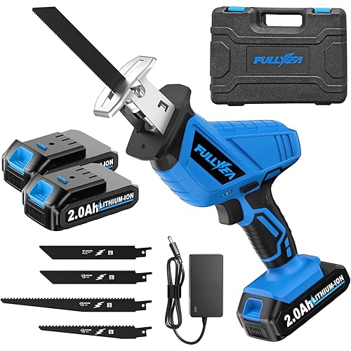 Reciprocating Saw Cordless, 0-3500SPM Variable Speed Reciprocating Saws with 2 Batteries, 4 Saw Blades, Tool-Free Blade Change, Electric Reciprocating Saws for Woods/Metal/Plastic Cutting,Blue