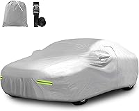 Vista 10 de Mockins - Funda para automóvil de poliéster plateado 190T, para todo tipo de clima, transpirable e impermeable, protegerá tu vehículo contra el clima