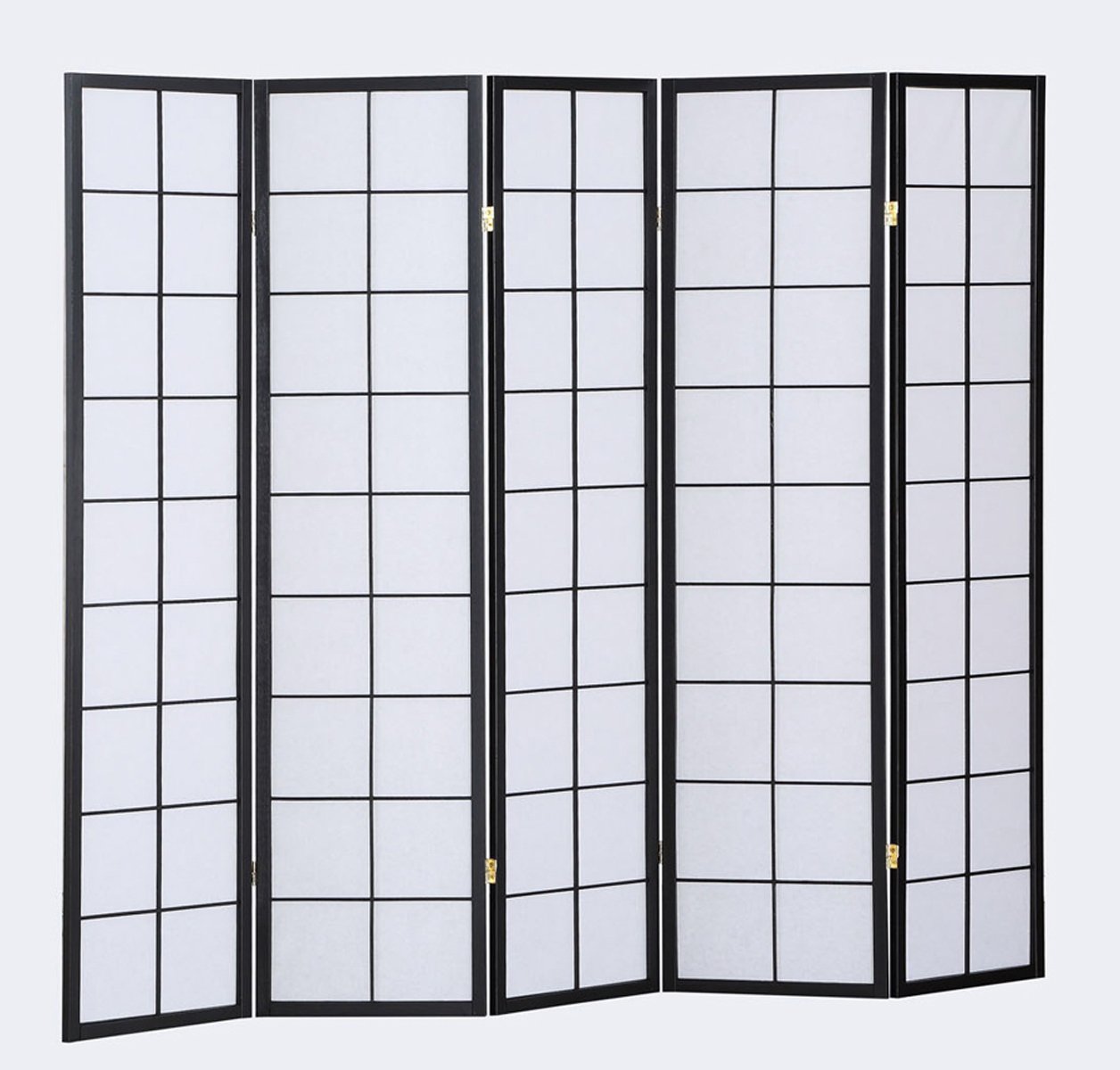 PEGANE Paravent Japonais Grands Carreaux Bois Noir et Papier de Riz - 5 pans - Dim : H 175 cm