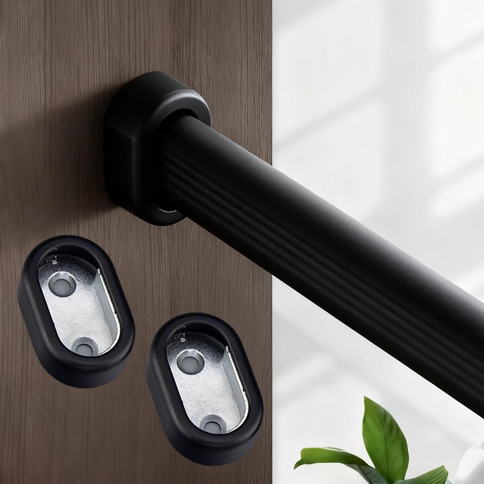 Wardrobe Rail, Aluminum Alloy Closet Rod With Support Brackets Multicolor 19-63in(Black,22in/55.9cm)