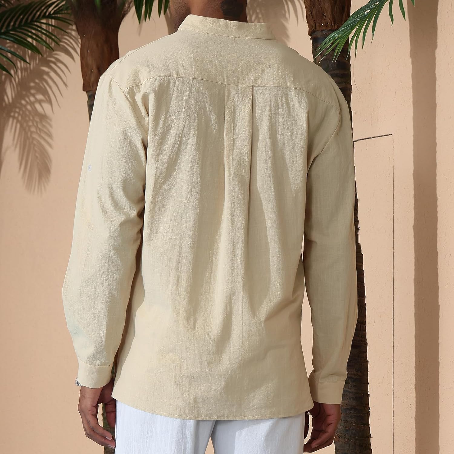 Men's Cotton Linen Shirt Drawstring Arm Banded Tops Medieval Viking Pirate Renaissance Halloween Costume - Image 4