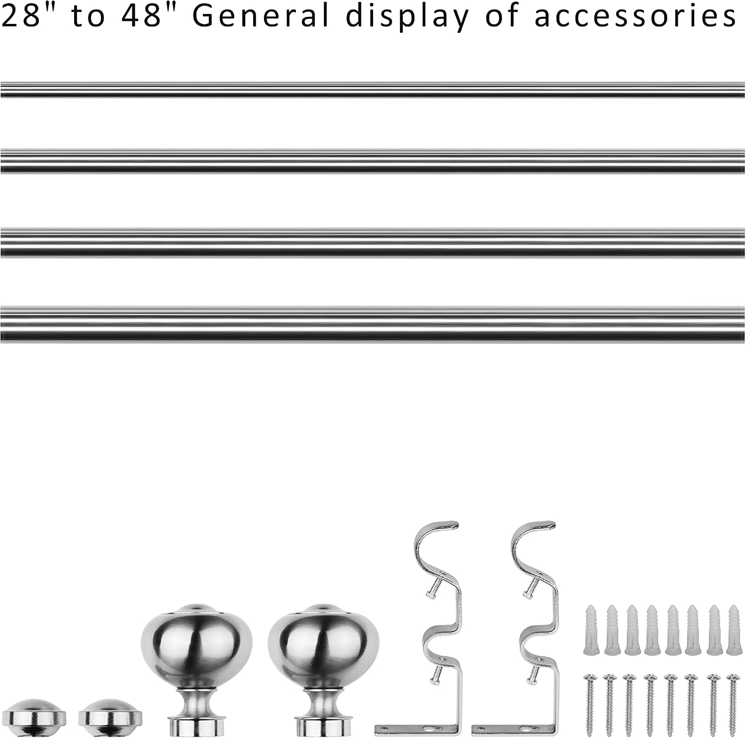 1" Double Curtain Rod with Urm Finials - 28''to 48'', Sand Nickel