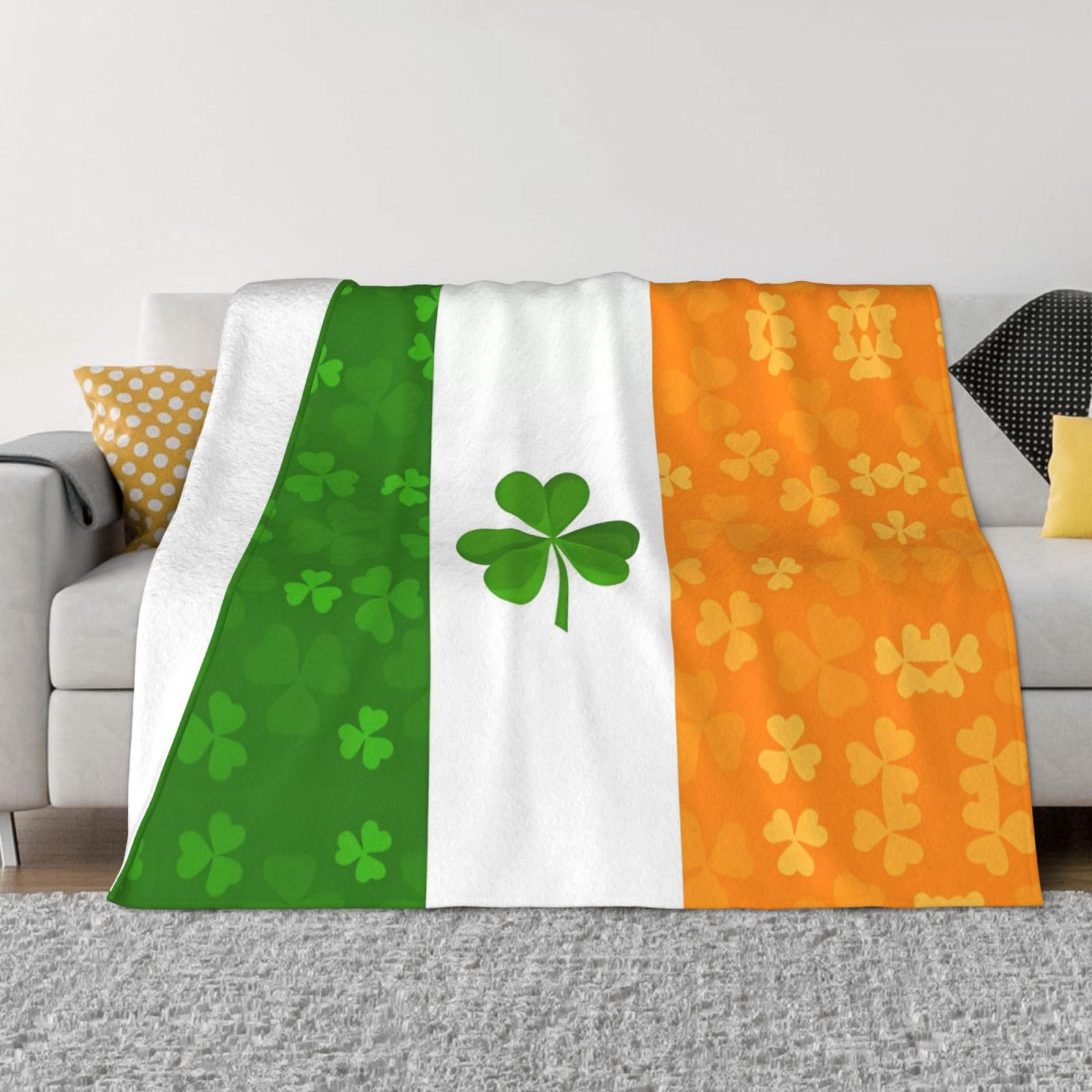 ResKiu irish flag Throw Blanket Warm Ultra-Soft Micro Fleece Blanket For Couch Bed Living Room Camping Decor, 50"x40"
