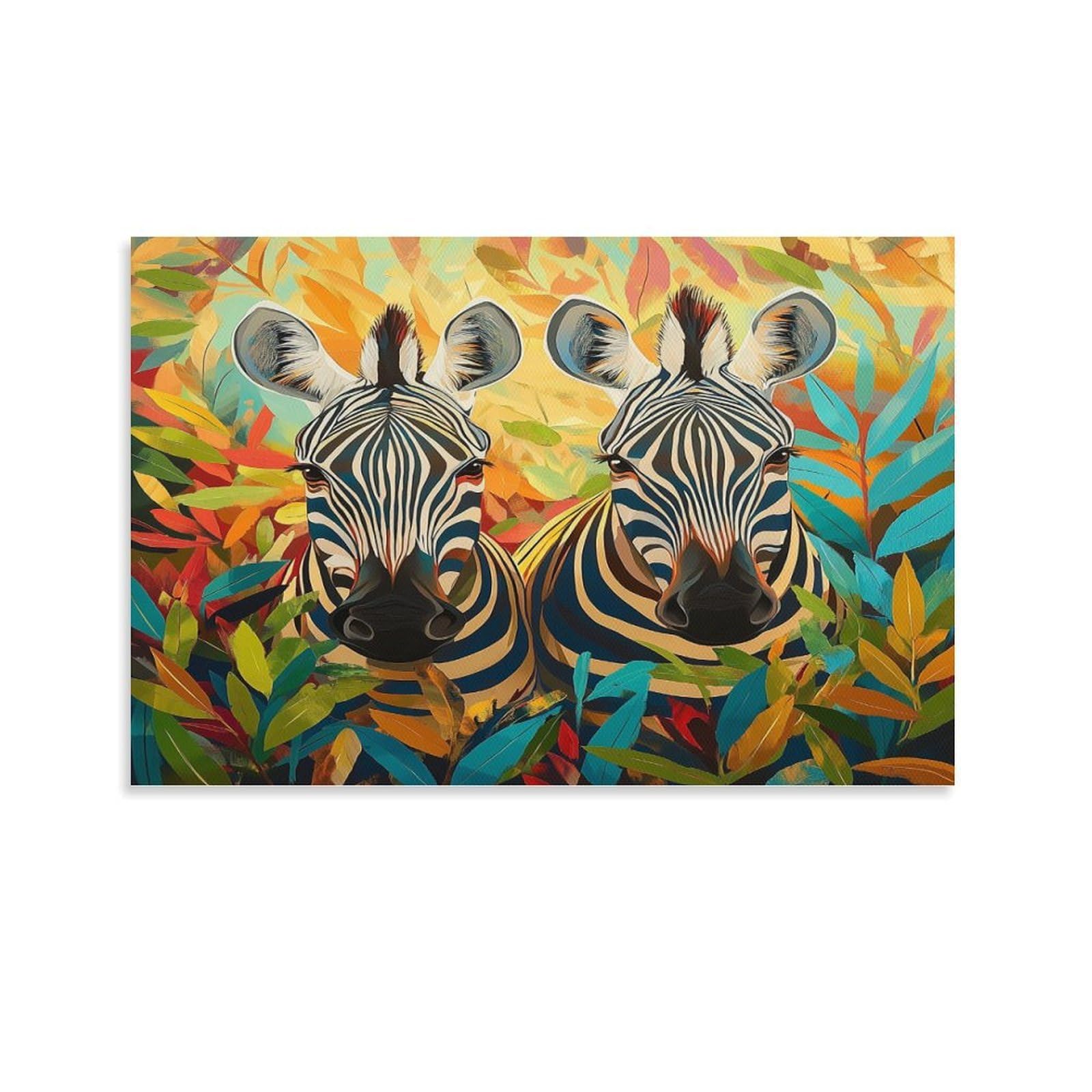 CPLVKWRQJ Zebras in Jungle Individual Vibrant Wildlife Art Canvas Print - Office Wall Art Fade Resistant Statement Piece Ready to Hang 20x30inch(50x75cm)