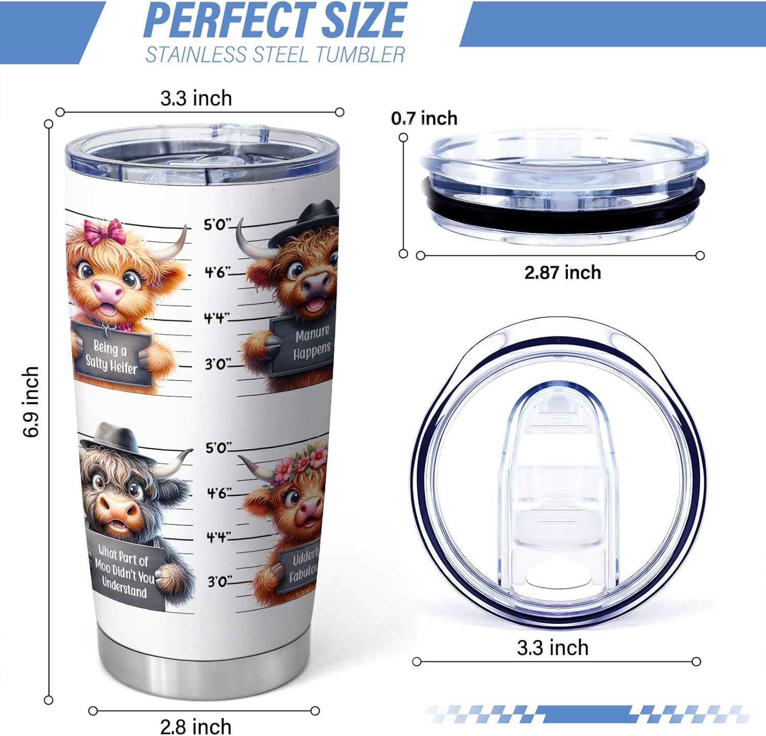 Funny Highland Cow Tumbler Gift for Women Men,Cute Silly Highland Cow 20oz Insulated Tumbler with Lid(Pack of 1) - Image 3