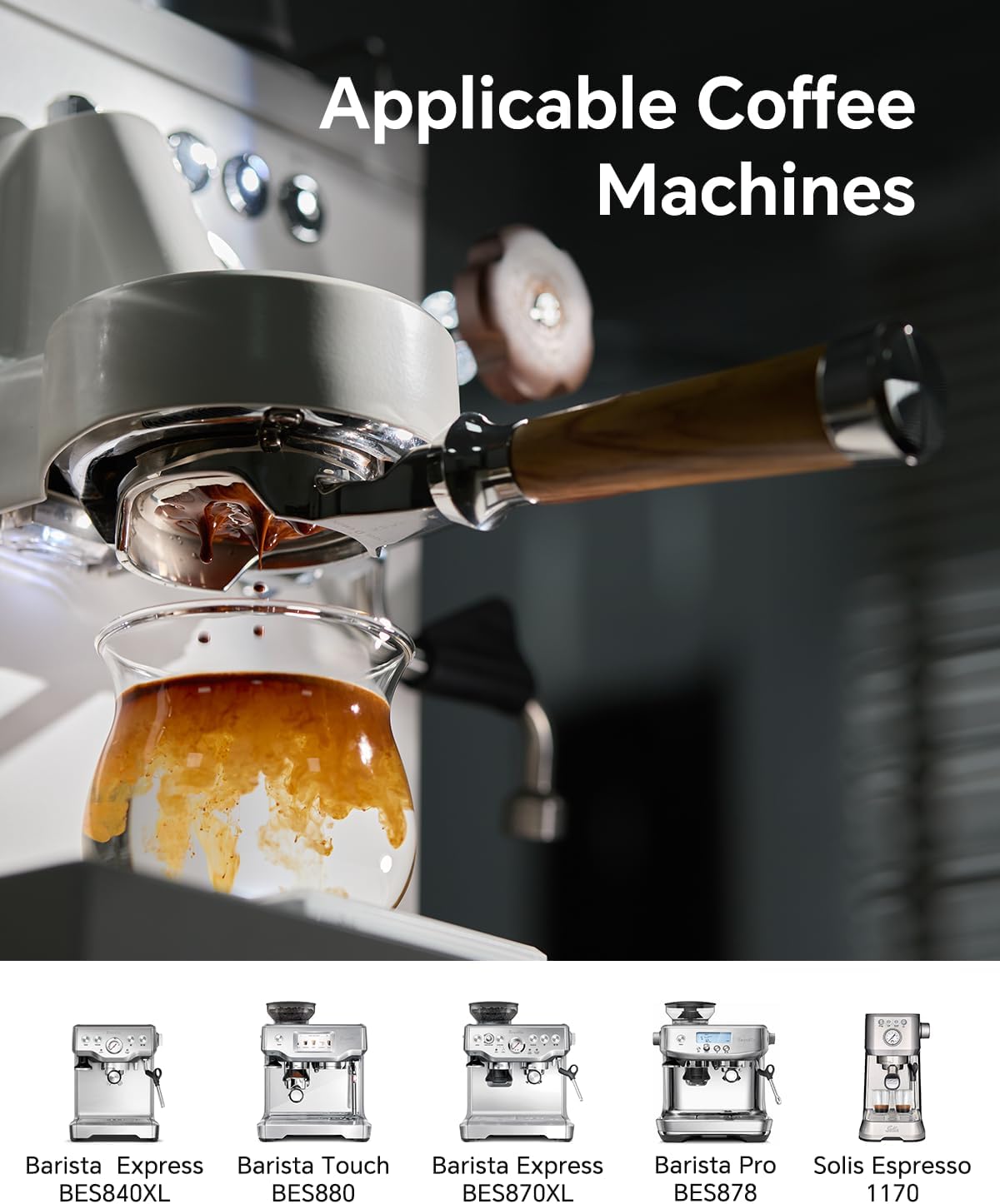 54mm Bottomless Portafilter - Compatible with Breville & Sage Barista Express/Pro/Touch, 3 Ears Naked Handle with 16g Double-layer Basket, SUS304 Stainless Steel, Wood Grain Pattern
