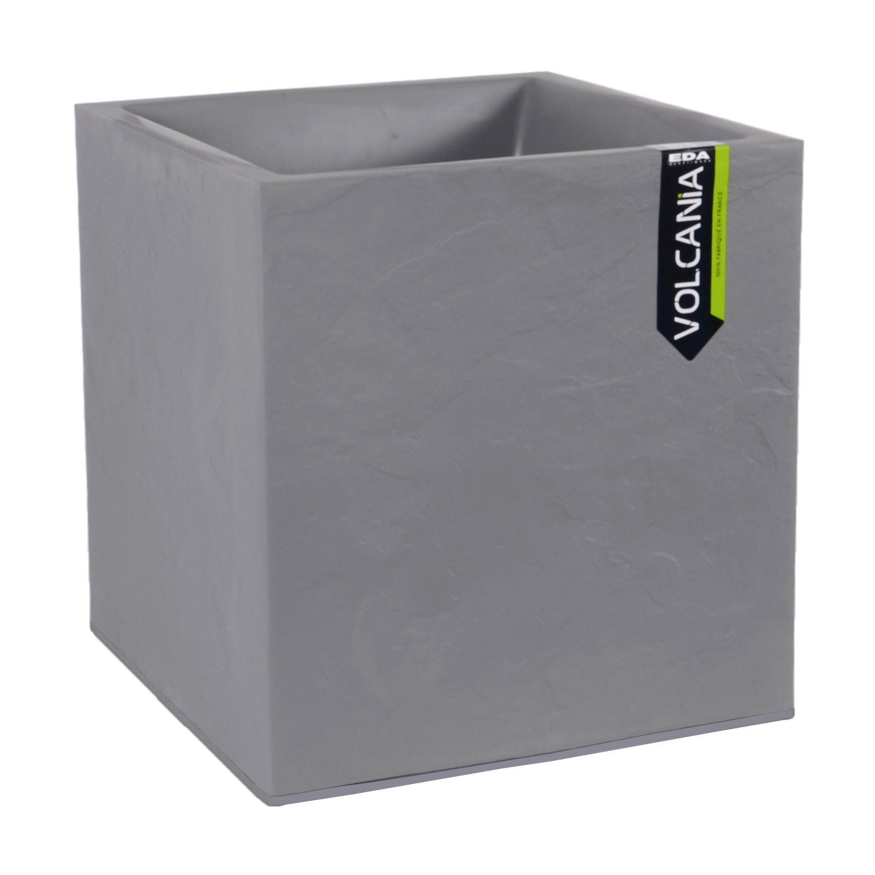 EDA Plastiques – Maceta Cuadrada (VOLCANIA 'Décor Pierre' Gris Galet – 39 x 39 x 43-31 L