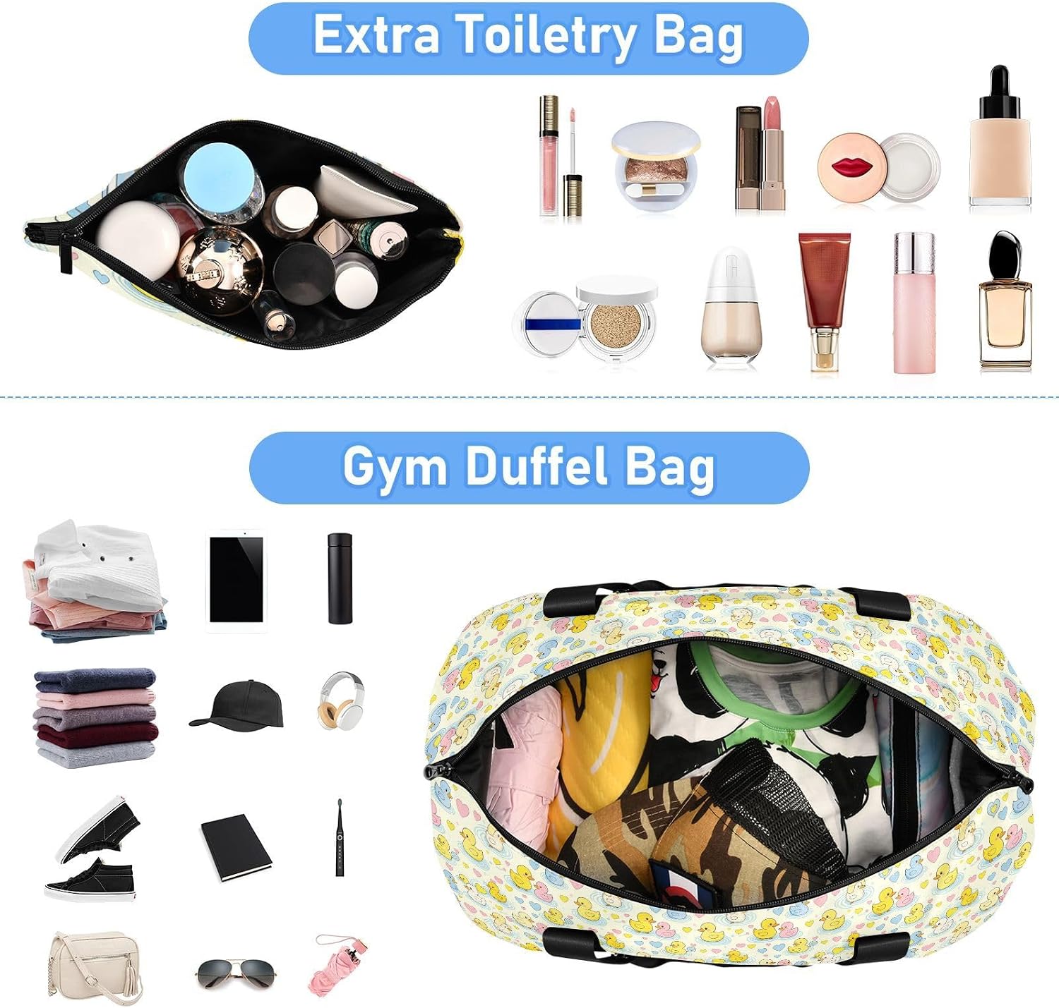 Multifunctional Sports Gym Bag Ducks Pattern Sports Gym Tote Bag with Toiletry for Yoga