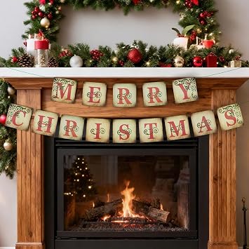 Christmas Banner Vintage Merry Christmas Banner Garland Merry Christmas Sign Banner Garland Wall Mantel Indoor Outdoor Hanging Christmas Decorations for Home Farmhouse Xmas Party Supplies