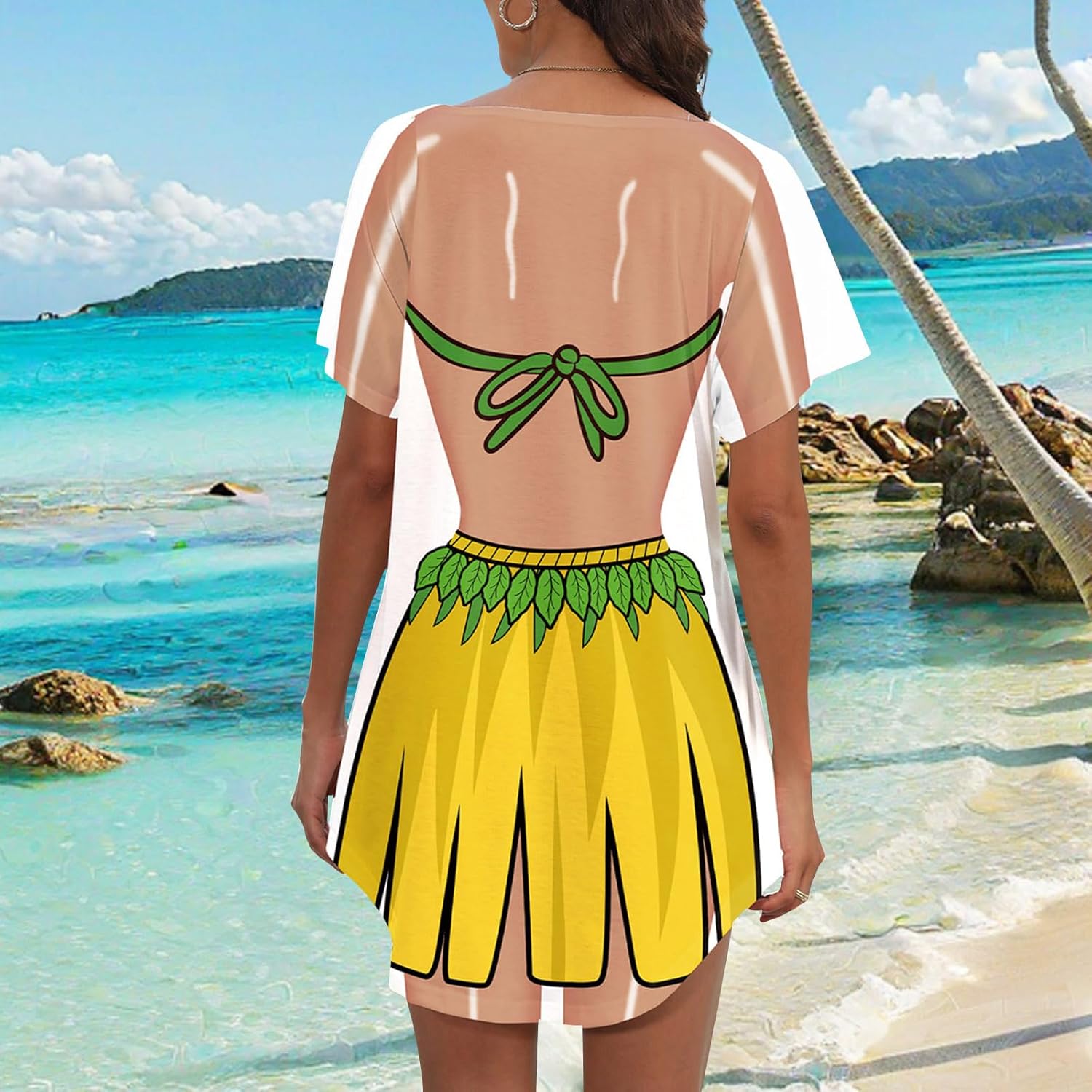 Women's Cute Bikini Printed T Shirt Dress Short Sleeve Baggy Shirt Beach Fun Swimwear Cover Up Dress - Image 4