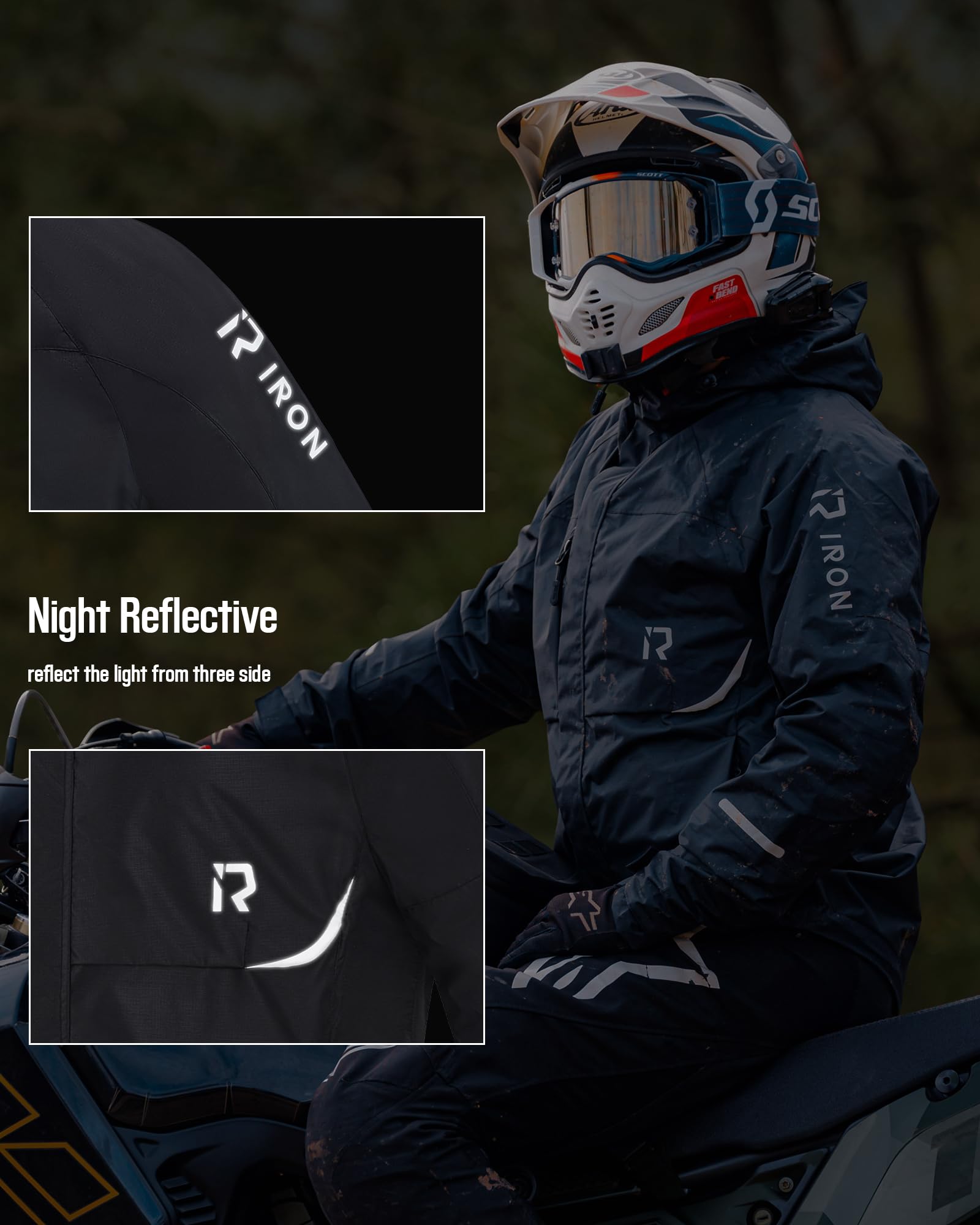 RIDEIRON Motorrad Regenkombi Herren 2-Teiler – Wasserdicht 15.000 mm, Atmungsaktiv, Reflektierend, Leicht und Kompakt, Perfekt für Motorrad- und Fahrradfahrer