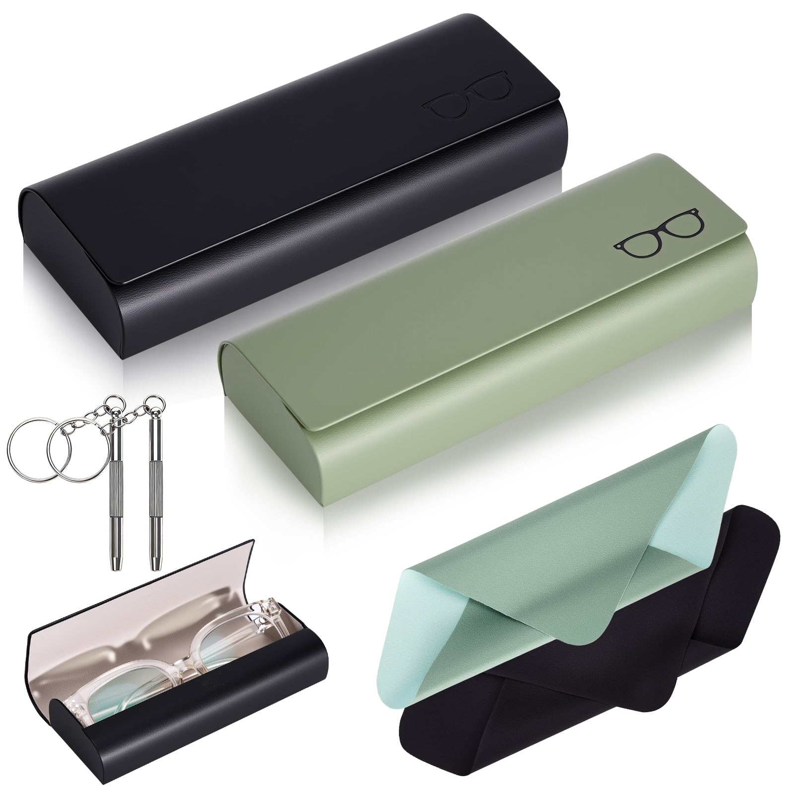 2 sztuki etui na okulary, skóra poliuretanowa, etui na okulary ze ściereczką do czyszczenia okularów i mini śrubokrętem, etui na okulary przeciwsłoneczne, skórzane etui na okulary korekcyjne, okulary