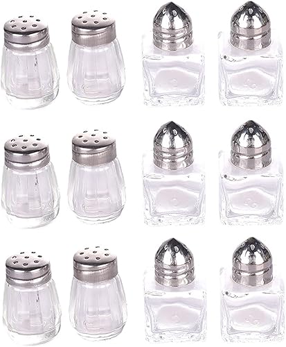 Paquete de 12 mini saleros de especias, sal y pimienta, especias, condimentos  Tapa de acero inoxidable y tarros de vidrio  Sostiene suministros de