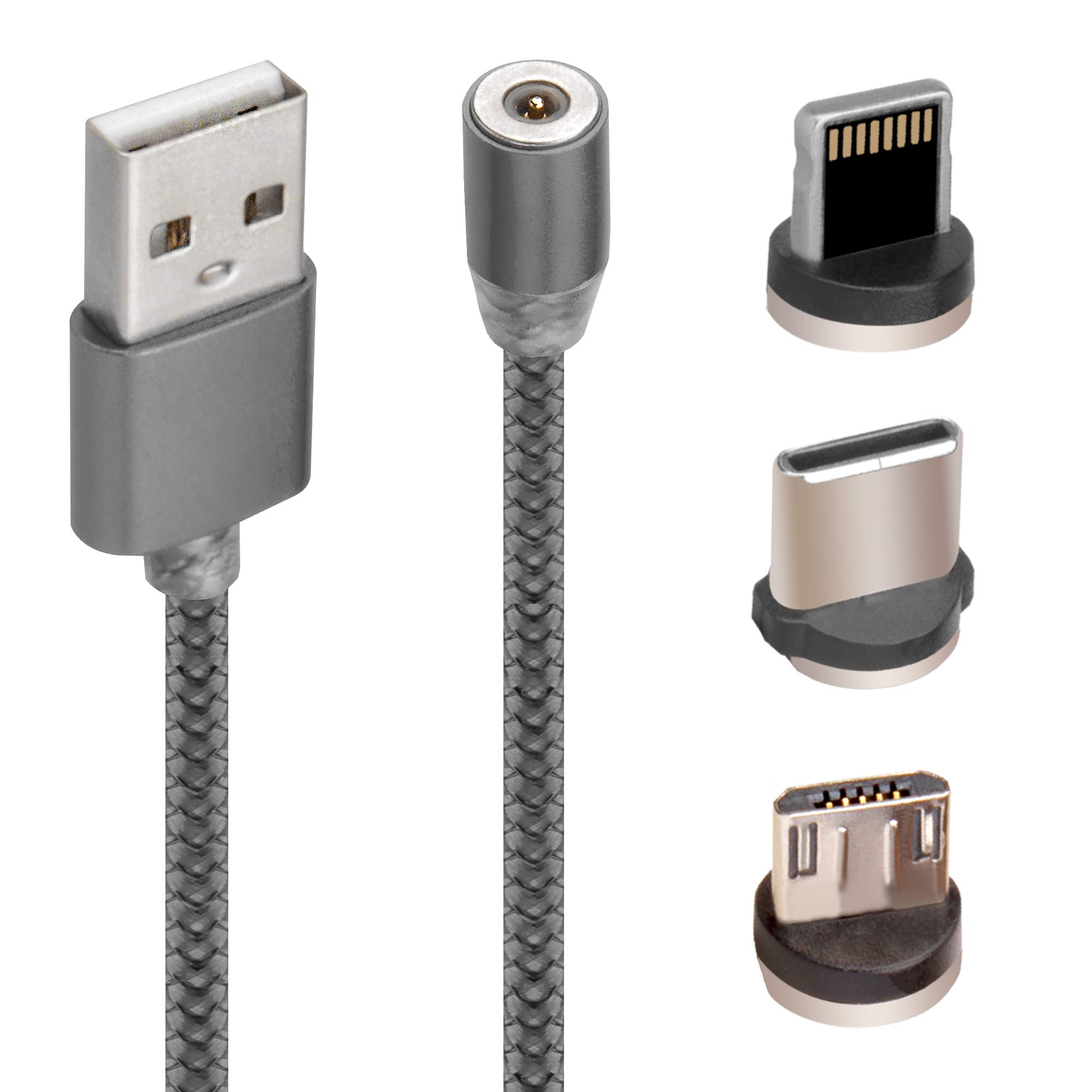 WRADER 360°Magnetic USB Charging Cable, 3 in 1 Multi Cable Charger with LED for Android, All Type C Mobiles and iOS Fast Charging Cable Nylon Braided USB Type C Magnetic Charging Cable (Grey) (B08RSBT1FY) Amazon Price History, Amazon Price Tracker