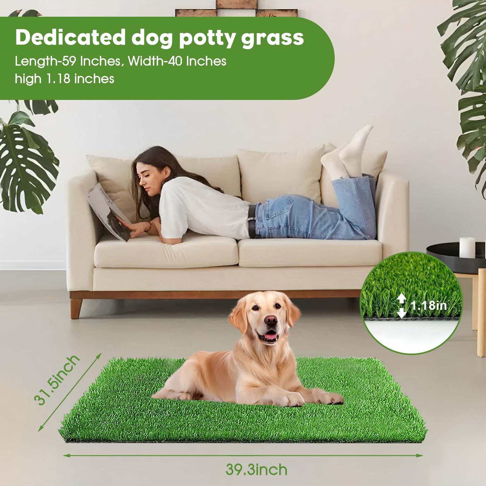MEETOZ Tapis de gazon artificiel de 80 x 100 cm pour chien - Plateau d'urine - Tapis de dressage professionnel pour chien - Protection du sol - Tapis de remplacement pour intérieur et extérieur