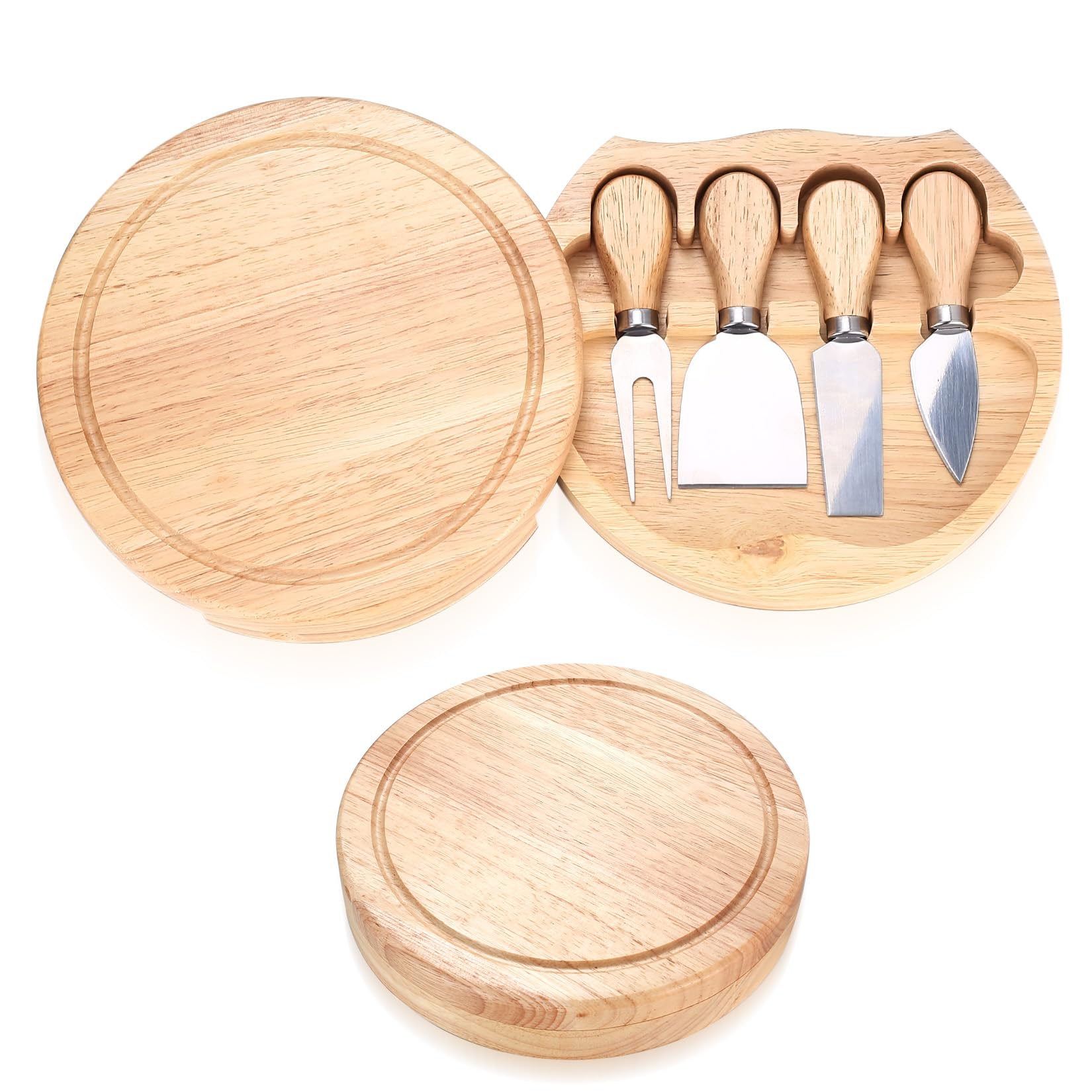 Plateau Fromage, Plateau à Fromages en Bois avec Couteaux à Fromage, Pplateau Aperitif Rotatif Pivotant, Plateaux de Service Portables pour Pique-niques, Fêtes, Fruits, Légumes