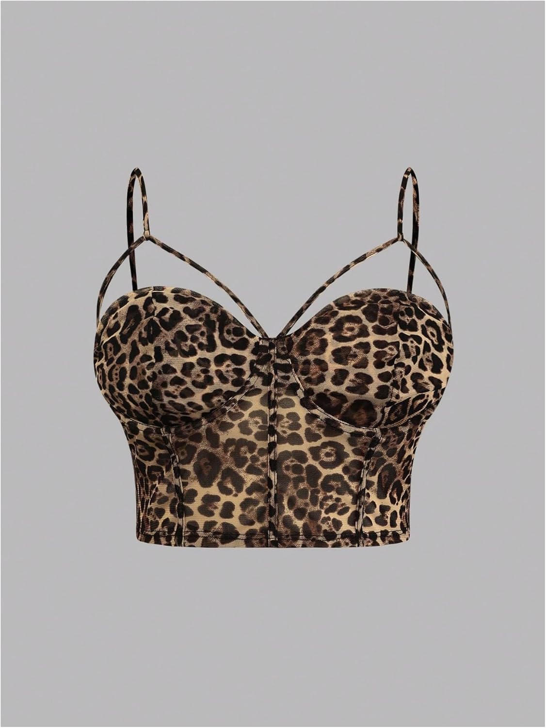 OYOANGLE Women's Plus Size Cheetah Print Corset Tops Cut Out Underwire Sheer Cami Crop Top Brown 3X-Large Plus - Image 4