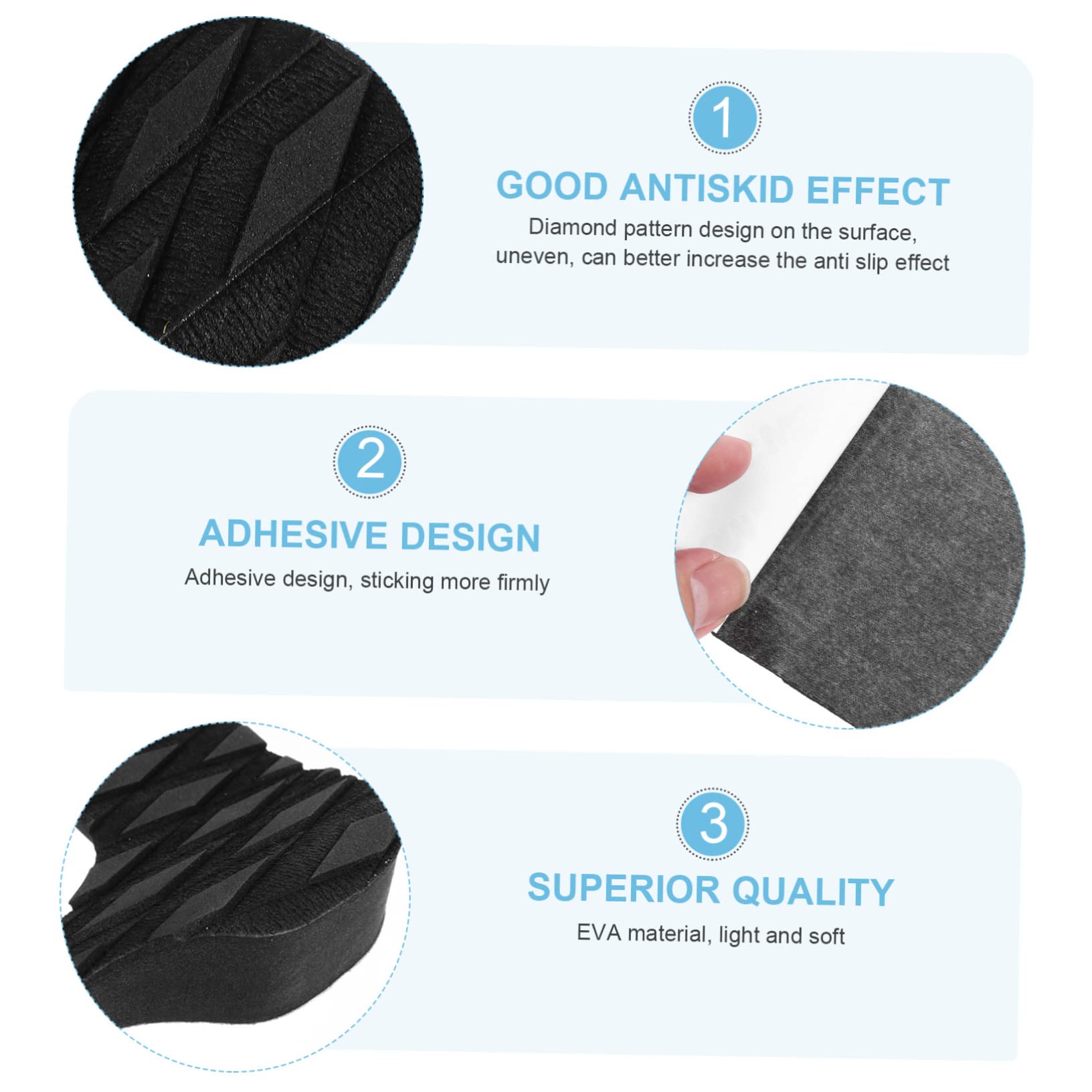 Happyyami 3pcs Eva Material Surfboard Traction Pads Adhesive Non-Slip Deck Pad for Surfboard and Skimboard