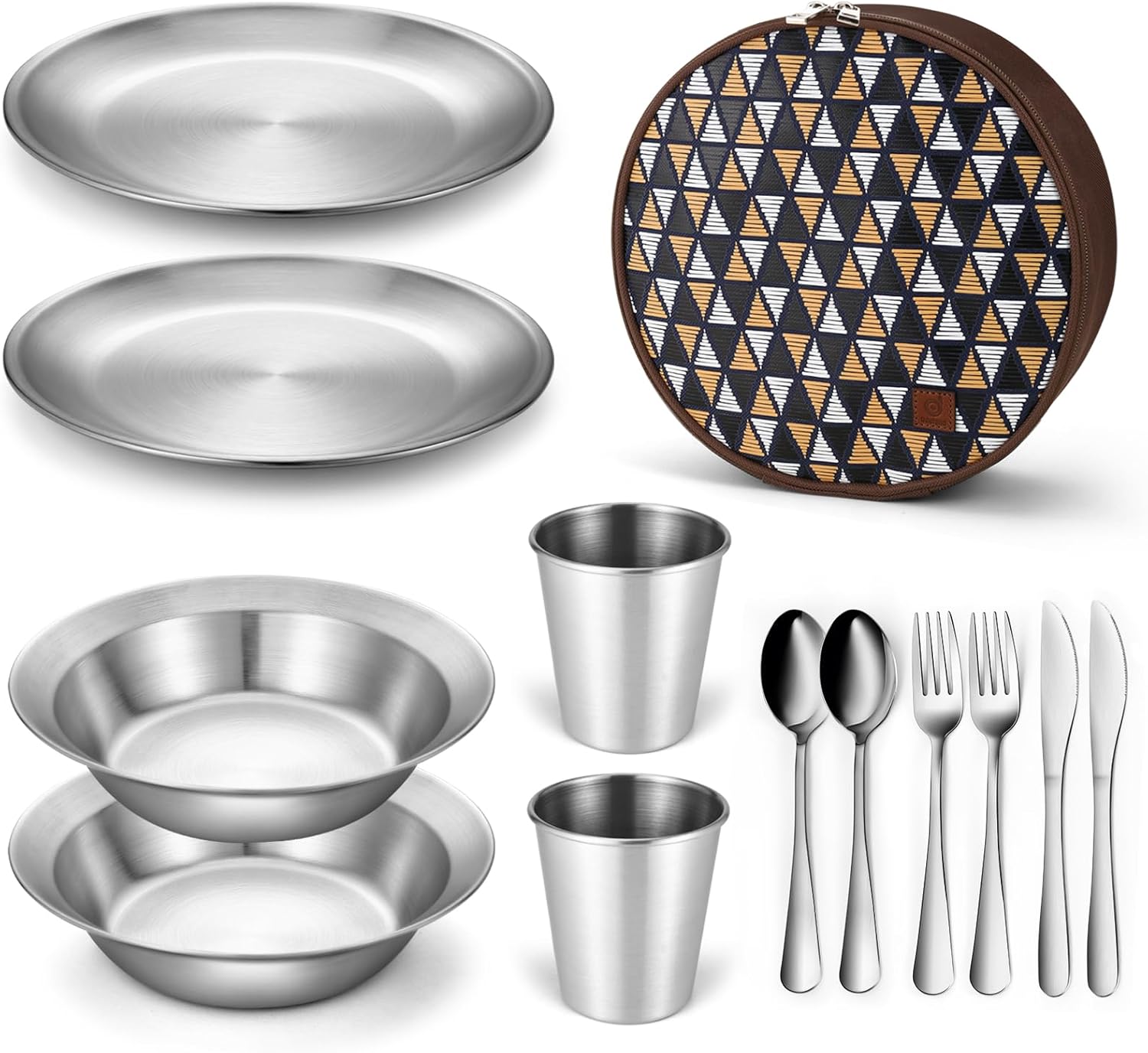 Odoland Stainless Steel Camping Mess Kit for Family & Person, Cooking Tableware Utensils with Plates Bowls Forks Spoons Knives & Savings Bag for Camping, Backpacking, Hiking, Picnic Odoland Stainless Steel Camping Mess Kit for Family & Person, Cooking Tableware Utensils with Plates Bowls Forks Spoons Knives & Savings Bag for Camping, Backpacking, Hiking, Picnic