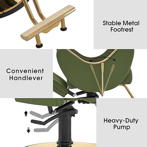 Miniatura 7 de BarberPub Silla de peluquero clásica de lujo Bomba hidráulica Recline Beauty Spa Styling Salon para equipo de estilista 9578 (verde)
