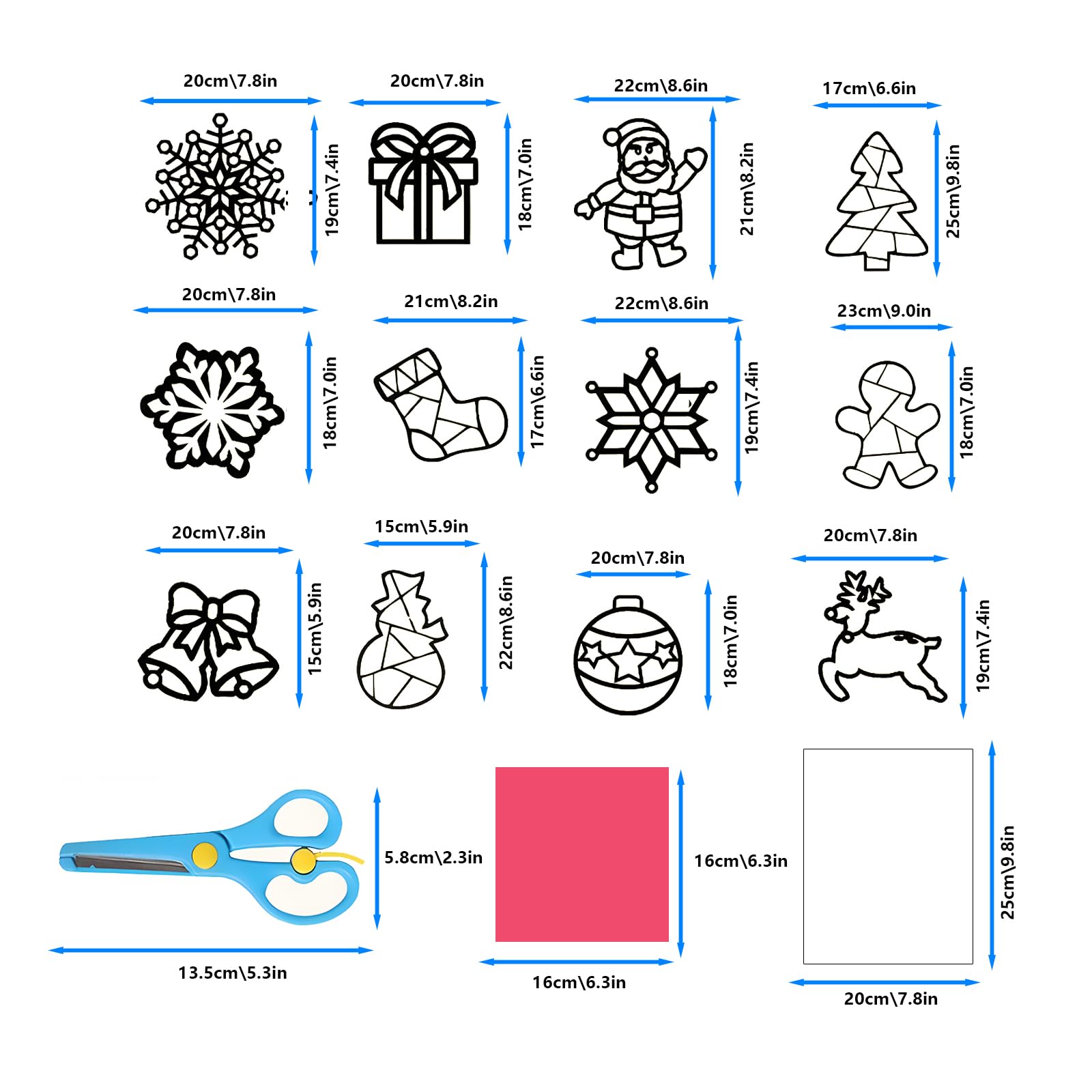 Bastelset Weihnachten, 12 Stück Fensterbilder Set, Basteln Weihnachten, Sonnenfänger Bastelset, Weihnachtsbasteln DIY Bastelset Geschenk für Fensterbilder Weihnachtendeko (D)