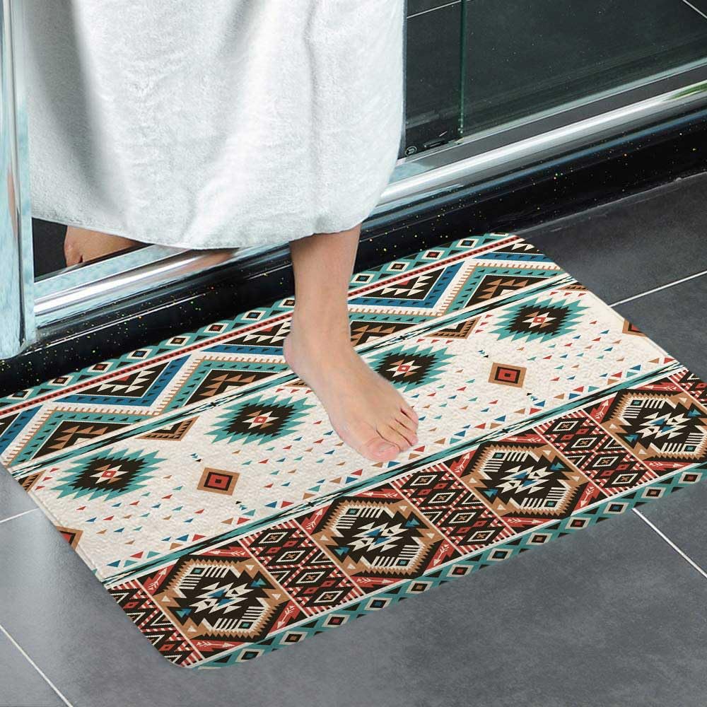 Tapis de bain aztèque pour salle de bain, motif ethnique natif du sud-ouest, navajo, américain, ethnique, bohème, triangulaire, antidérapant, séchage rapide, absorbant l'eau, 43,2 x 73,2 cm